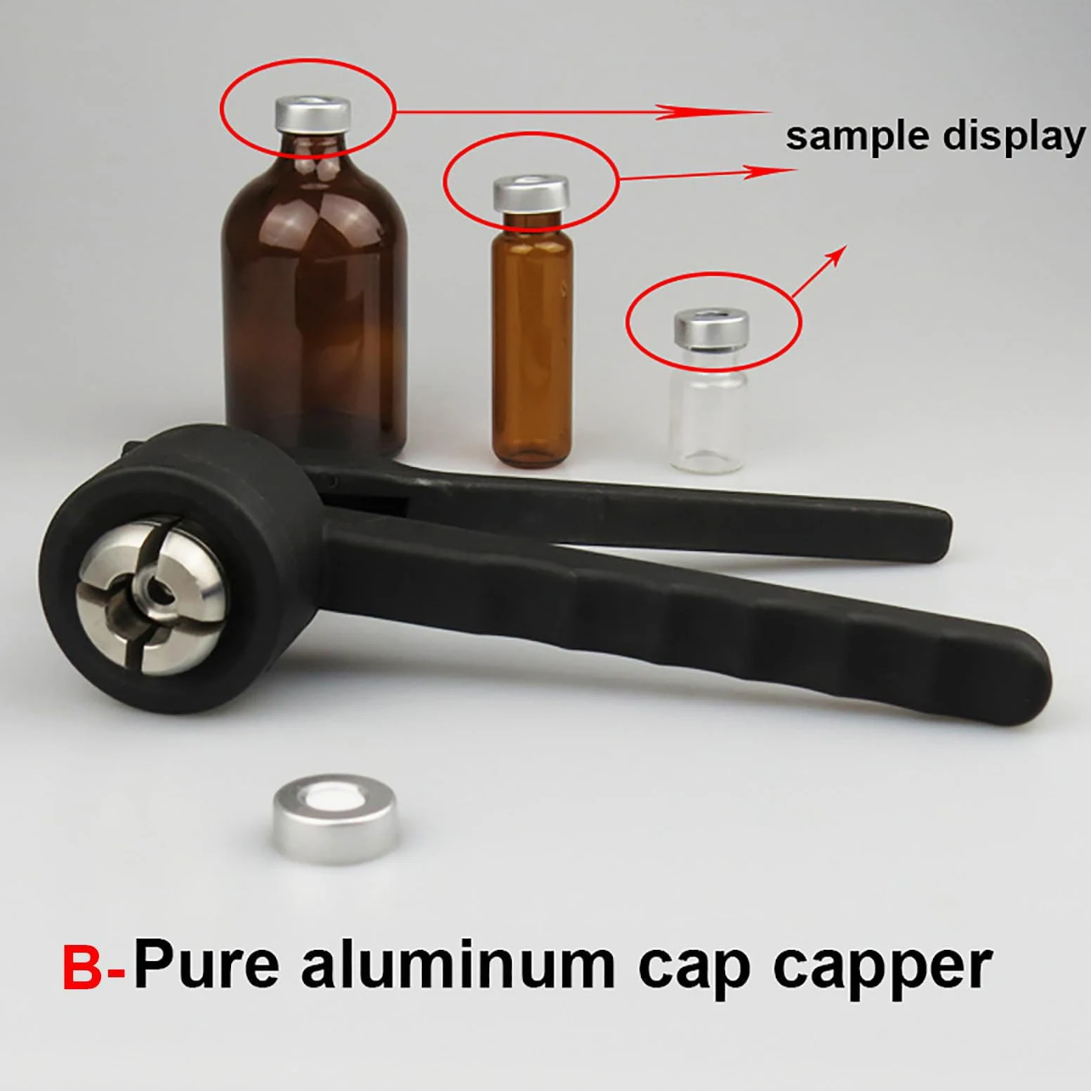 Crimpadora de viales de 8 a 32 mm, herramienta de tapado manual, acero inoxidable, sellado hermético, tapa rápida, 20-30 botellas/minuto, adecuada para botellas de aluminio y plástico y totalmente de