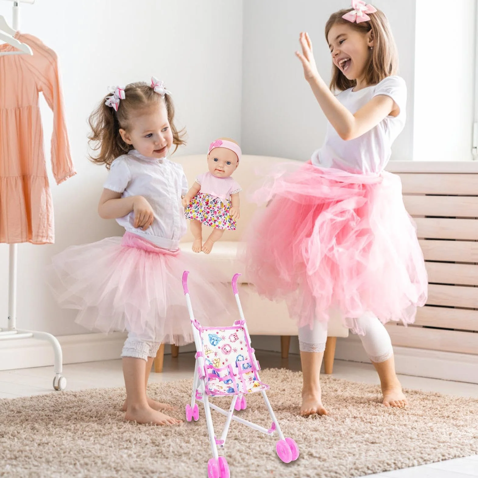Conjunto De Cochecito De Muñeca Para Niños, Accesorios De Juego De Simulación Realista, 10 Pulgadas