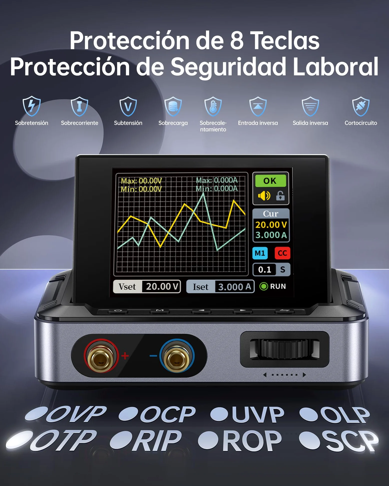 FNIRSI DPS-150 Fuente Alimentación DC Variable, 30V 5A Ajustable, Pantalla IPS de 4 Dígitos, <20mV Rizado, Programable por PD/QC/CC, para Laboratorio/CNC/Reparación Electrónica