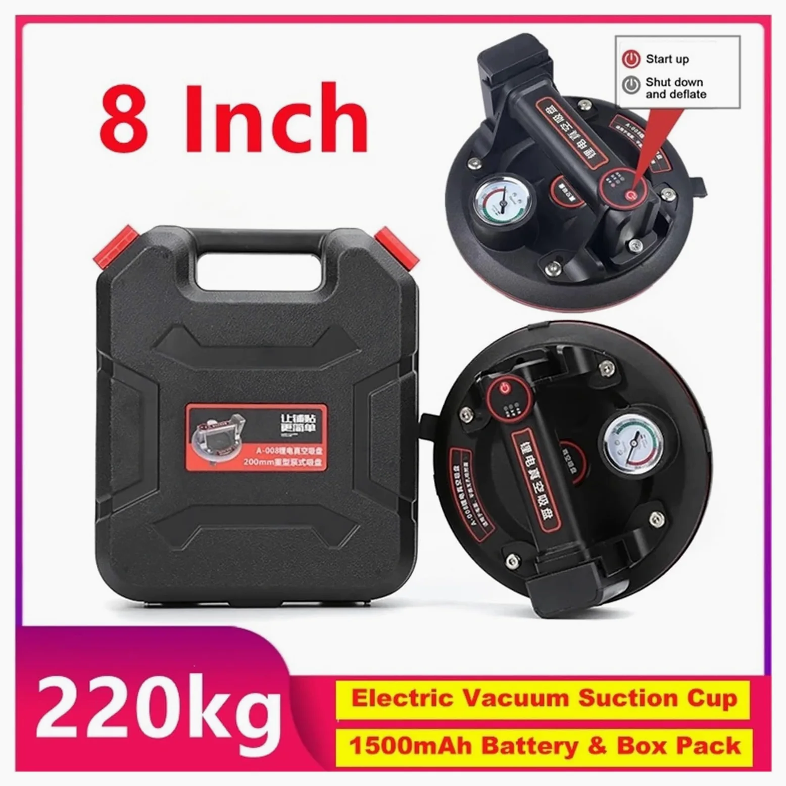 Ventosa para vidrio, Ventosa de vacío eléctrica de doble capa con capacidad de carga de 200 kg, elevador de vacío de alta resistencia for baldosas de granito y vidrio, ventosa industrial Para azulejos