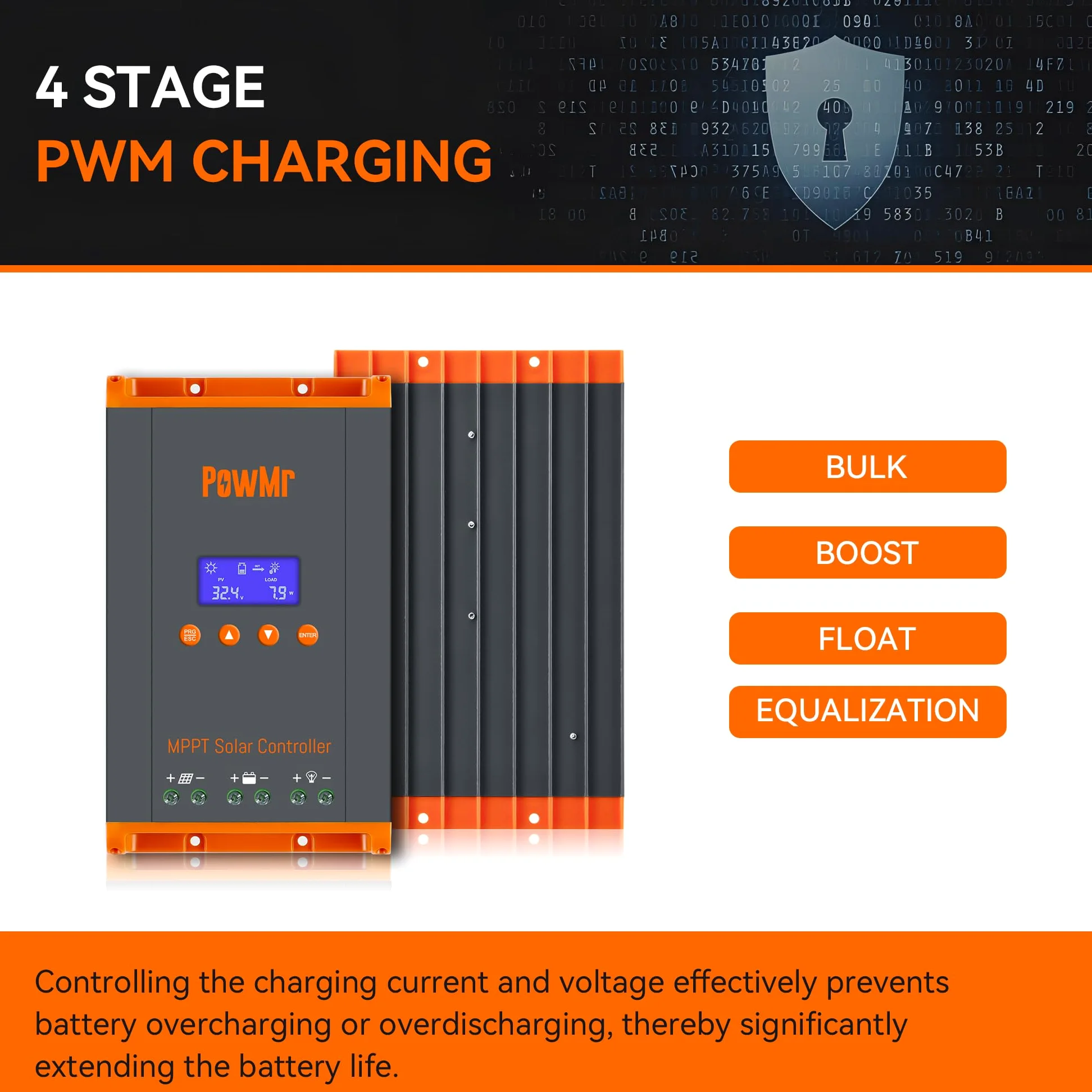 PowMr - driver de carga solar MPPT de 60 A, 12 V/24 V/48 V/160 V (máximo) entrada CC, visualización LCD Bulit, compatible con 12 (máximo) conexiones de reguladores solares, funciona para baterías de