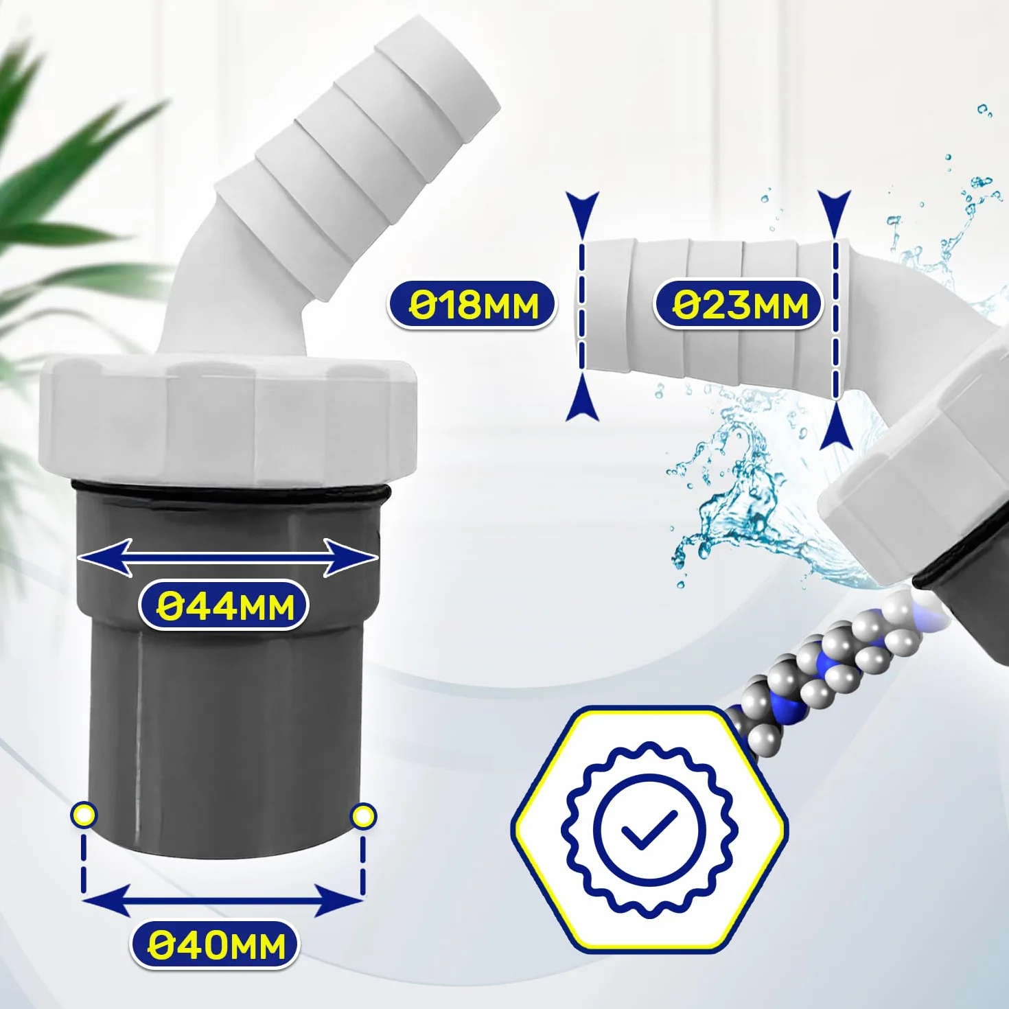 Adaptador Desague Lavadora Salida Tubo Ø40 mm Entrada Ø18-23 mm Lavavajillas MONTERAL
