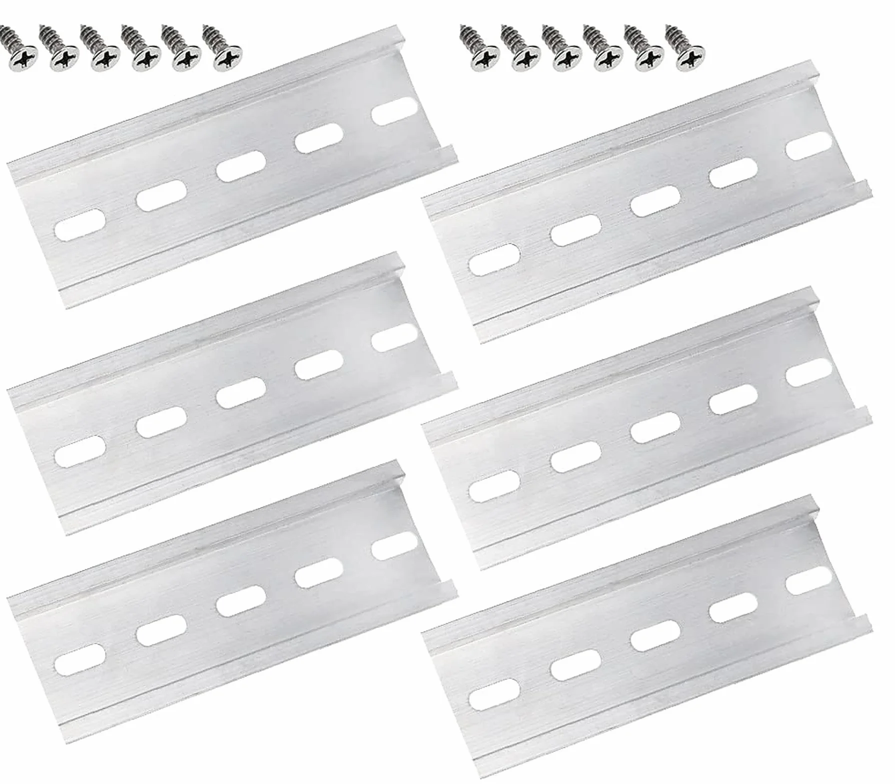 Riel de Montaje Din 35 mm Aluminio 100 mm C45 para Interruptores Protectores Terminales - 6 Piezas con 12 Tornillos