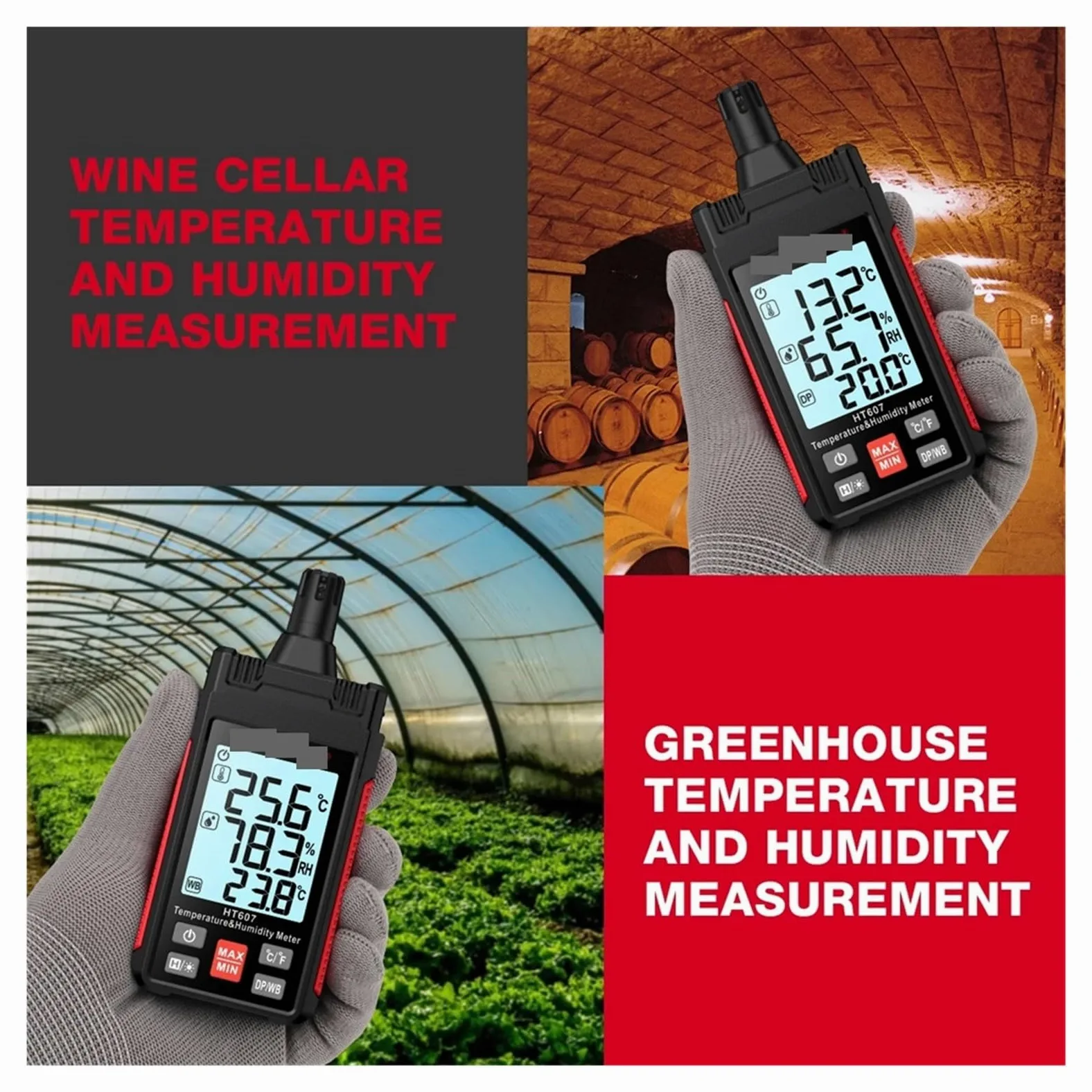 Medidor digital de temperatura y humedad HT607: termohigrómetro preciso for uso en laboratorio y granja