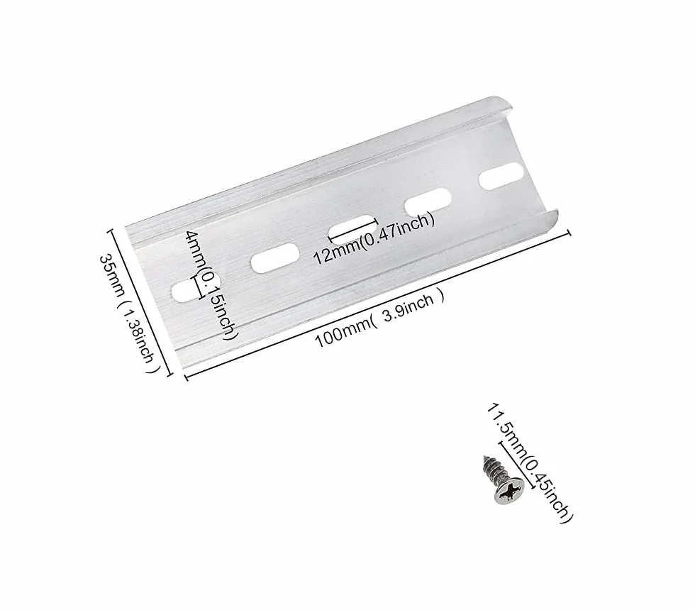 Riel de Montaje Din 35 mm Aluminio 100 mm C45 para Interruptores Protectores Terminales - 6 Piezas con 12 Tornillos