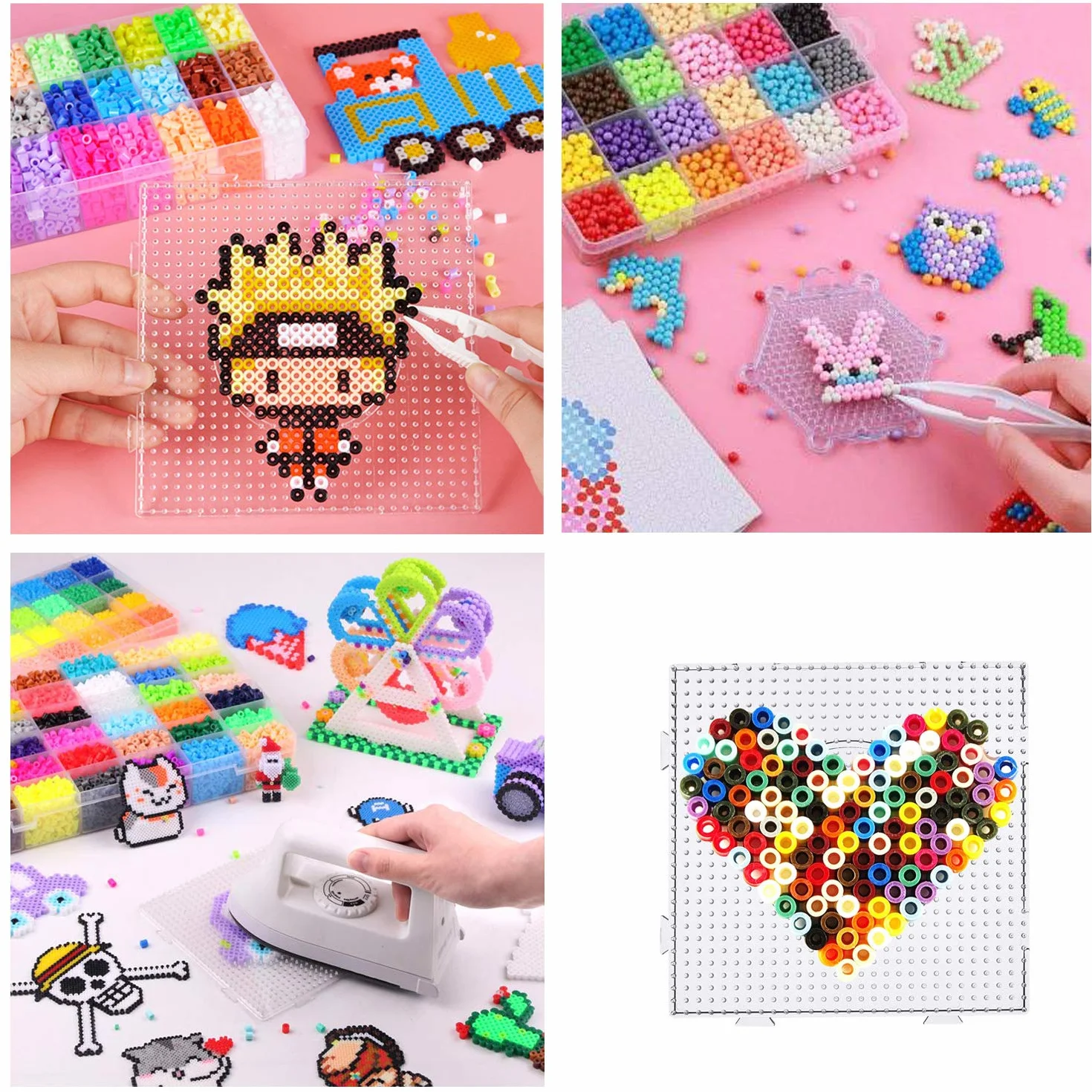 Pegboards Plantillas Grandes 5mm 6 Pz con Cuentas Blancas 4 Pz Papel de Planchado 10 Pz Placas Cuadrado Transparente para Cuentas Niños Artesanía Perlas