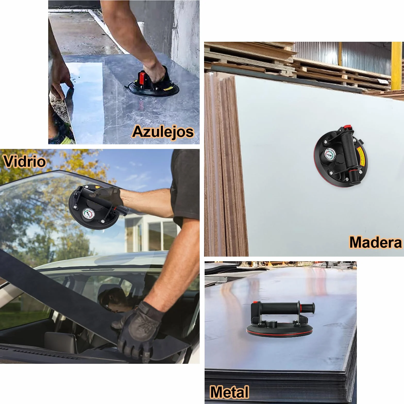 Juego de 2 ventosas de cristal con manómetro, elevador de azulejos, 230 kg, succión para azulejos, vidrio, laminado con caja