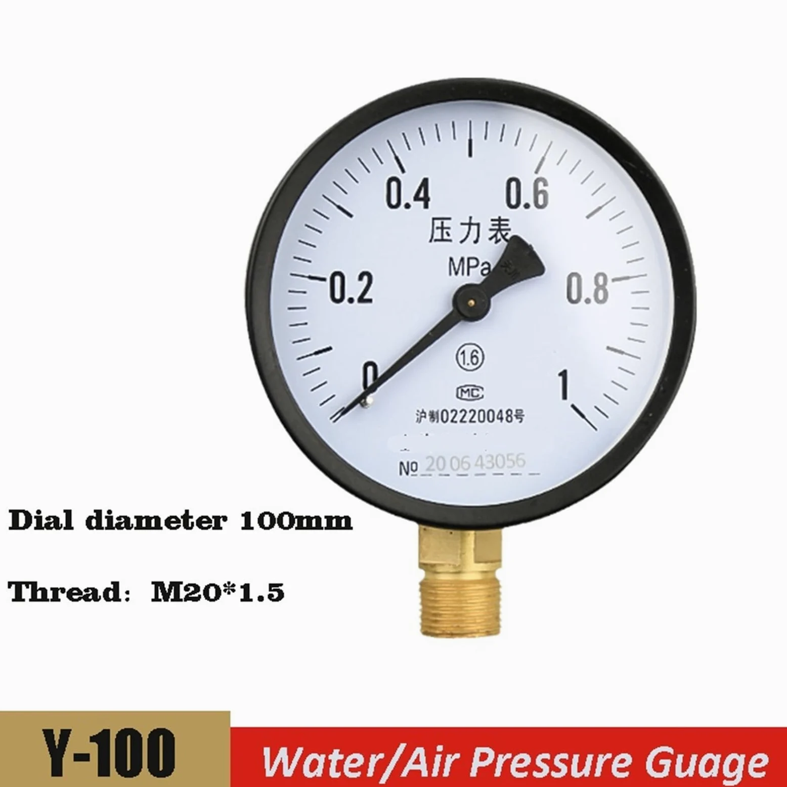 Manómetro de presión de agua/aire/vacío con dial de 100 mm Manómetro universal de agua a gas con rosca métrica M20*1,5 Unidad Manómetro Mpa(Only Gauge,0-2.5Mpa)
