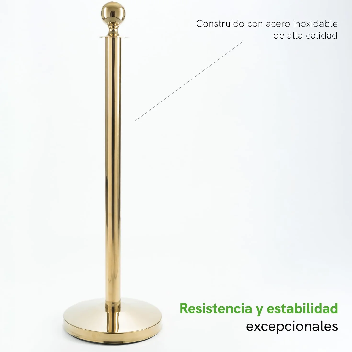 Pack Catenaria Dorada para Eventos Premium y Extensible de Acero. Poste Separador de Acero, Cordón Zona VIP Elegante para Catering con Cuerda Trenzada. (2 Mástiles + Cordón)