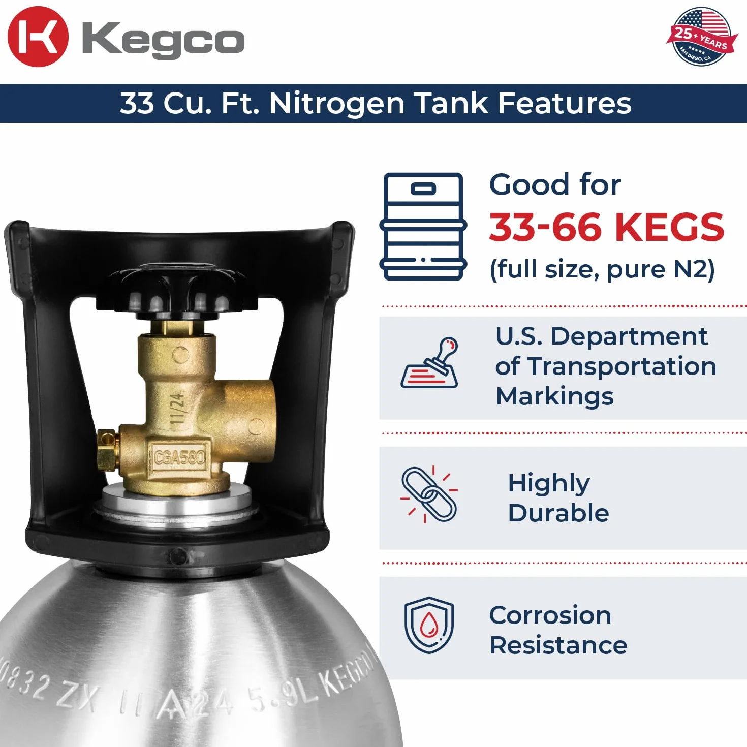 Kegco ZXI33-580 Depósito de nitrógeno, Aluminio