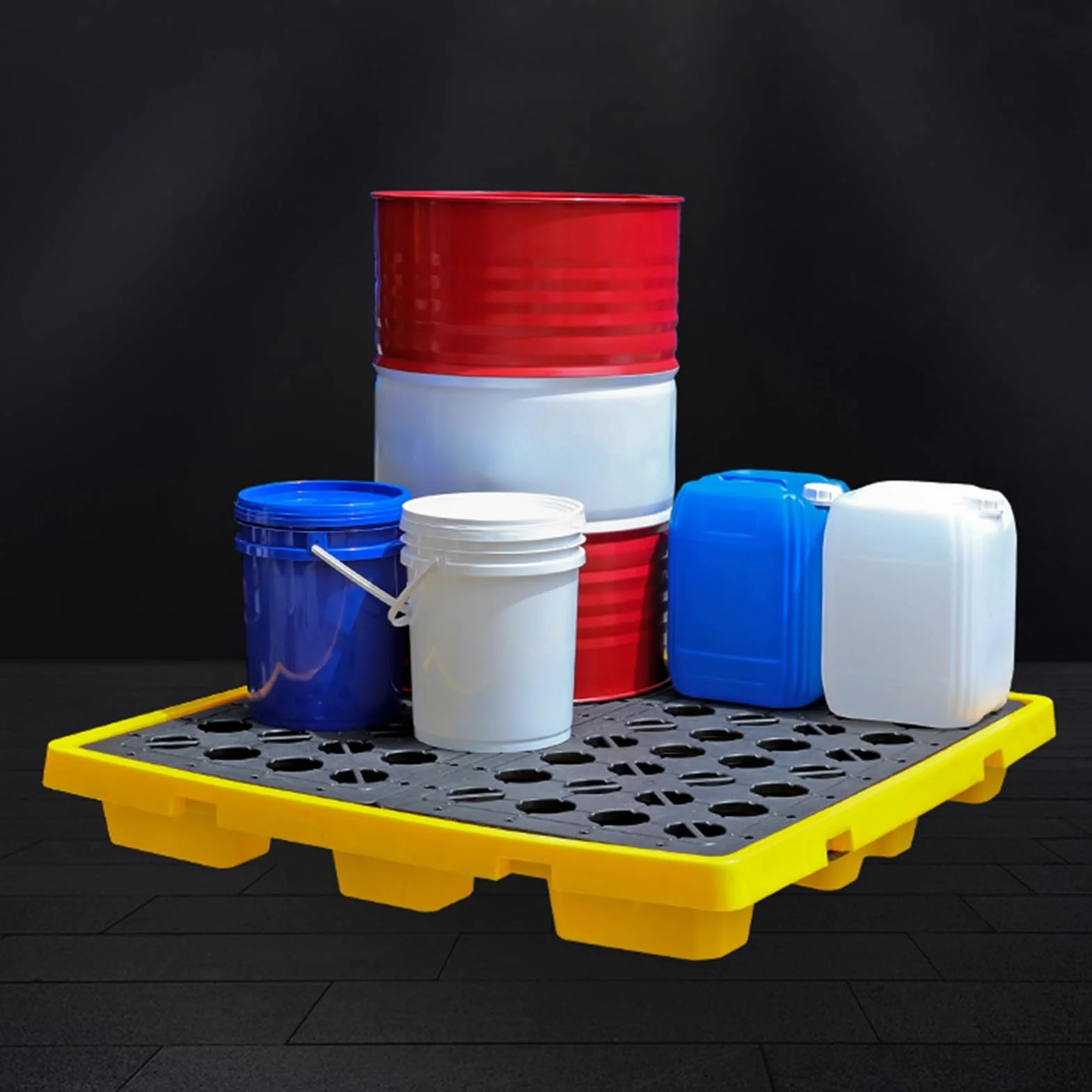 XPLKQXE Plataforma Modular Bidones 1/2, Bandeja Contención Derrames Bidones, Capacidad Carga 2000 LB, Plataforma Contención Derrames, Bandeja Polietileno Derrames(66x36x12cm)