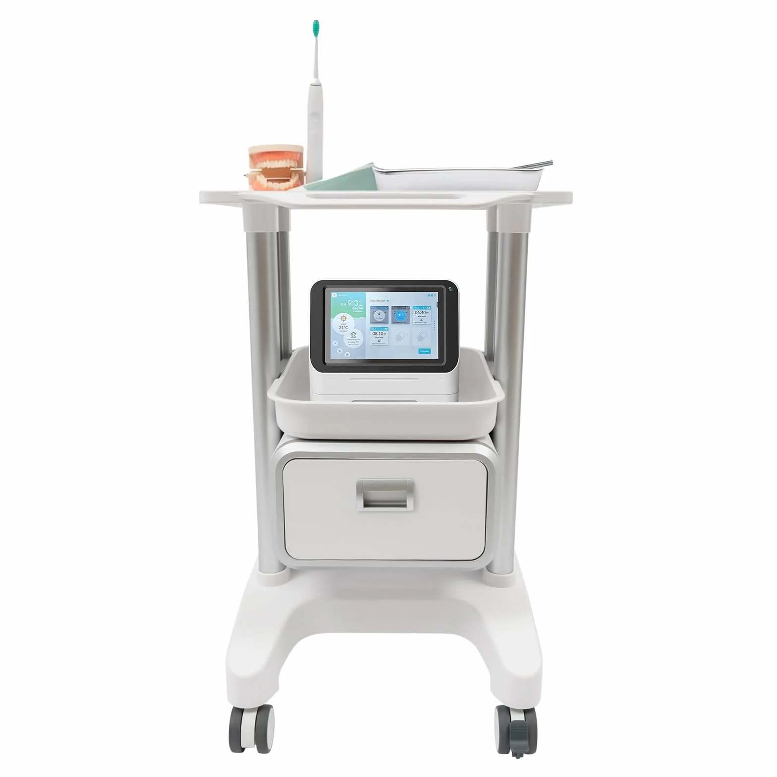Carro de laboratorio con 2 cajones, carrito de almacenamiento de material ABS, 4 ruedas, capacidad de carga 100 kg