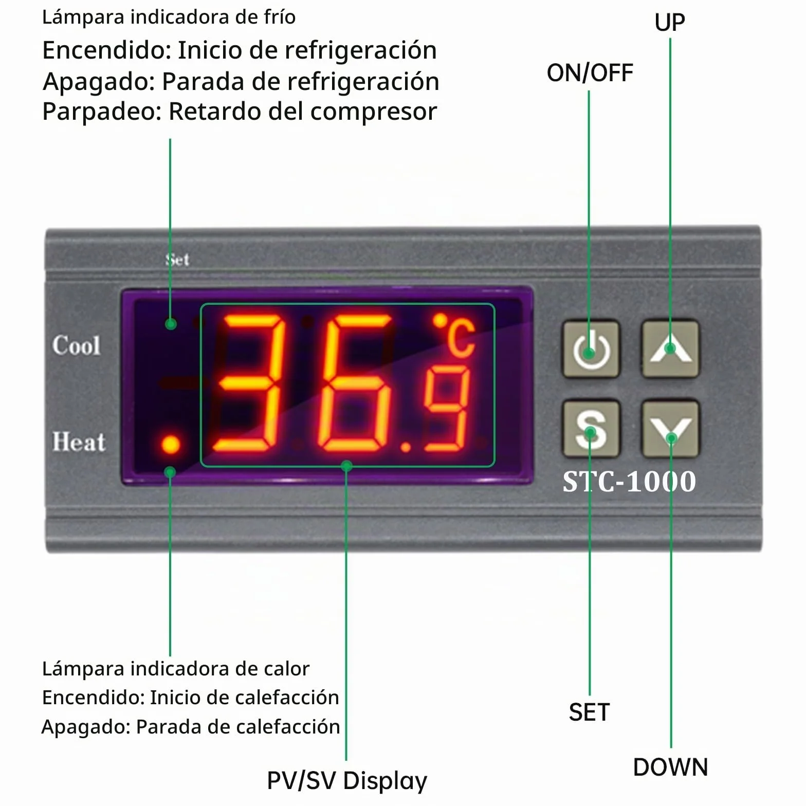 Aideepen STC-1000 Termostato Digital 12V DC Controlador de Temperatura con Sonda NTC 10K