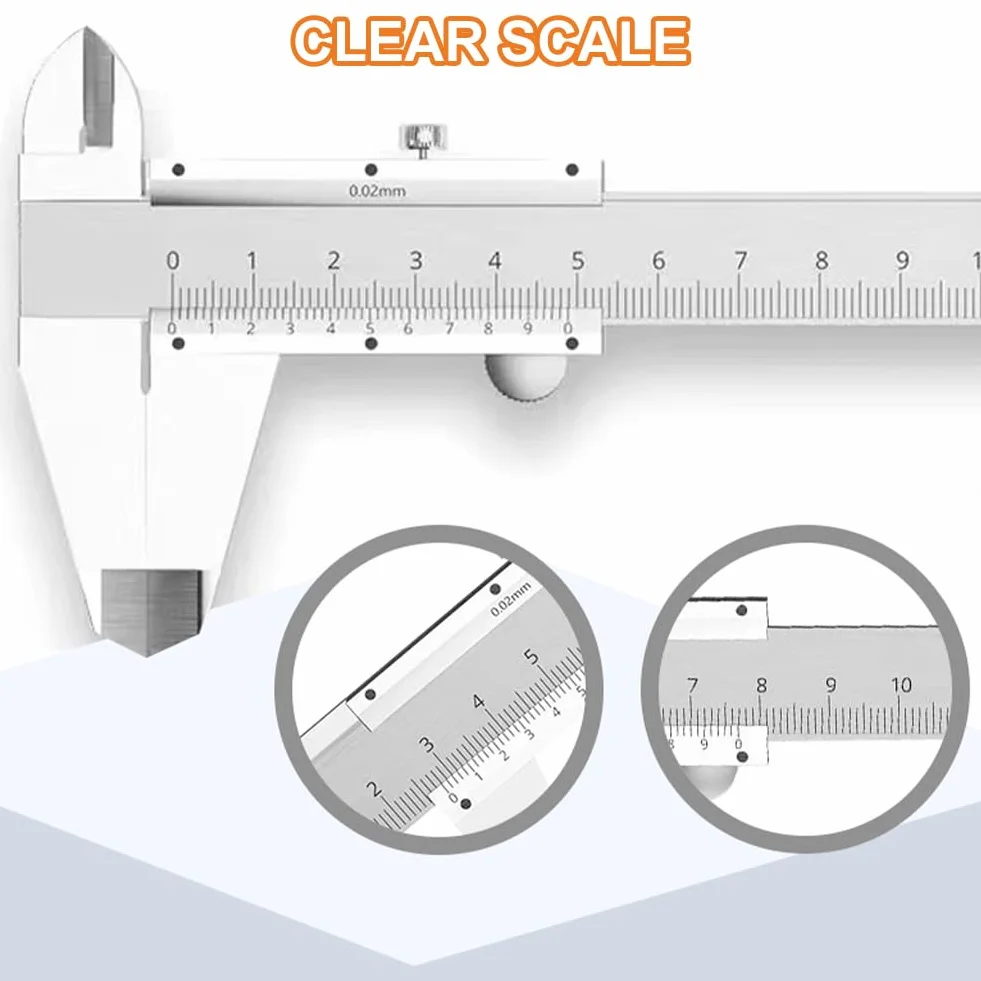 Calibre Vernier, Inoxidable Vernier Caliper, Calibre Pie de Rey 150mm, Herramienta Medición Calibradores, Medida de Calibre Digital, para Medición Externa, Interna, de Profundidad y Paso