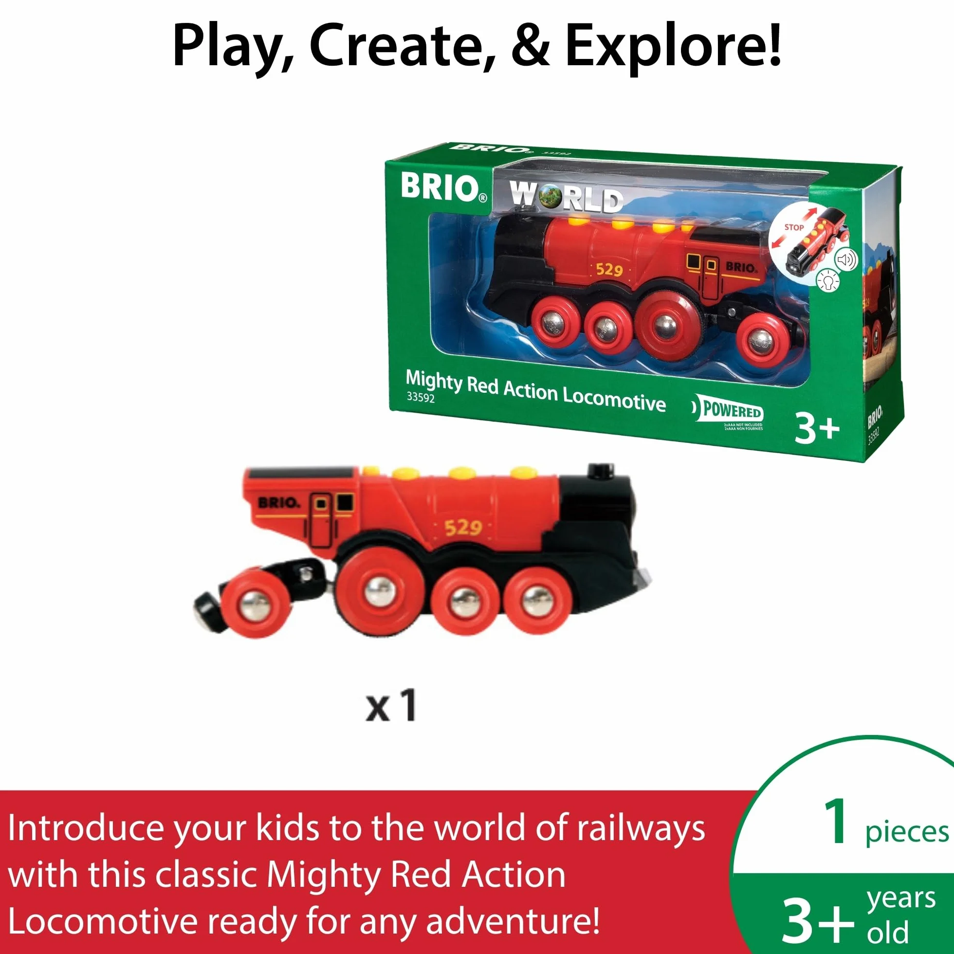 BRIO Set Gran Locomotora a Pilas con Luz y Sonido Tren Juguete Ferrocarriles Juguetes Niños 3 Años