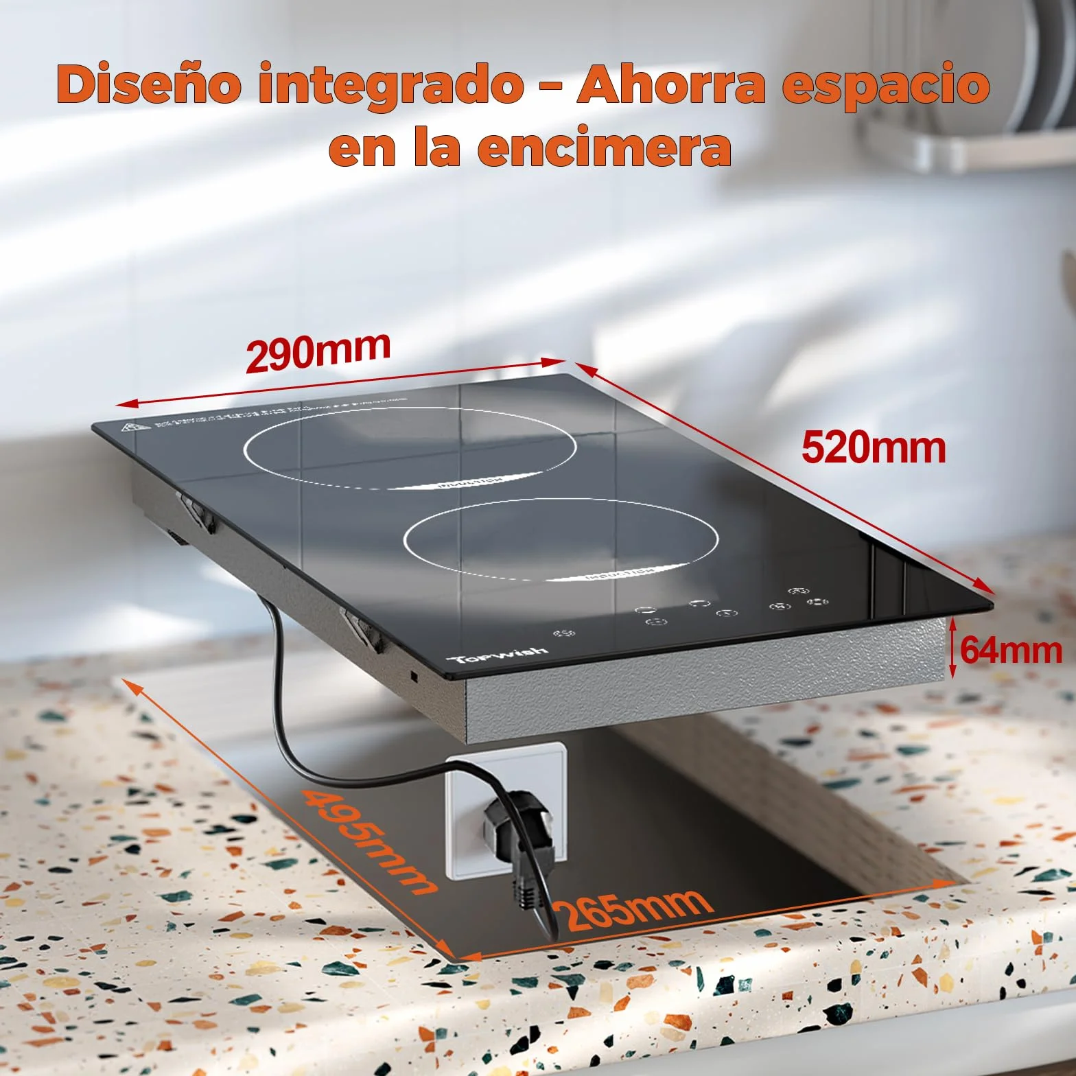 Placa inducción 2 fuegos 30cm 3500W Booster cierre seguridad