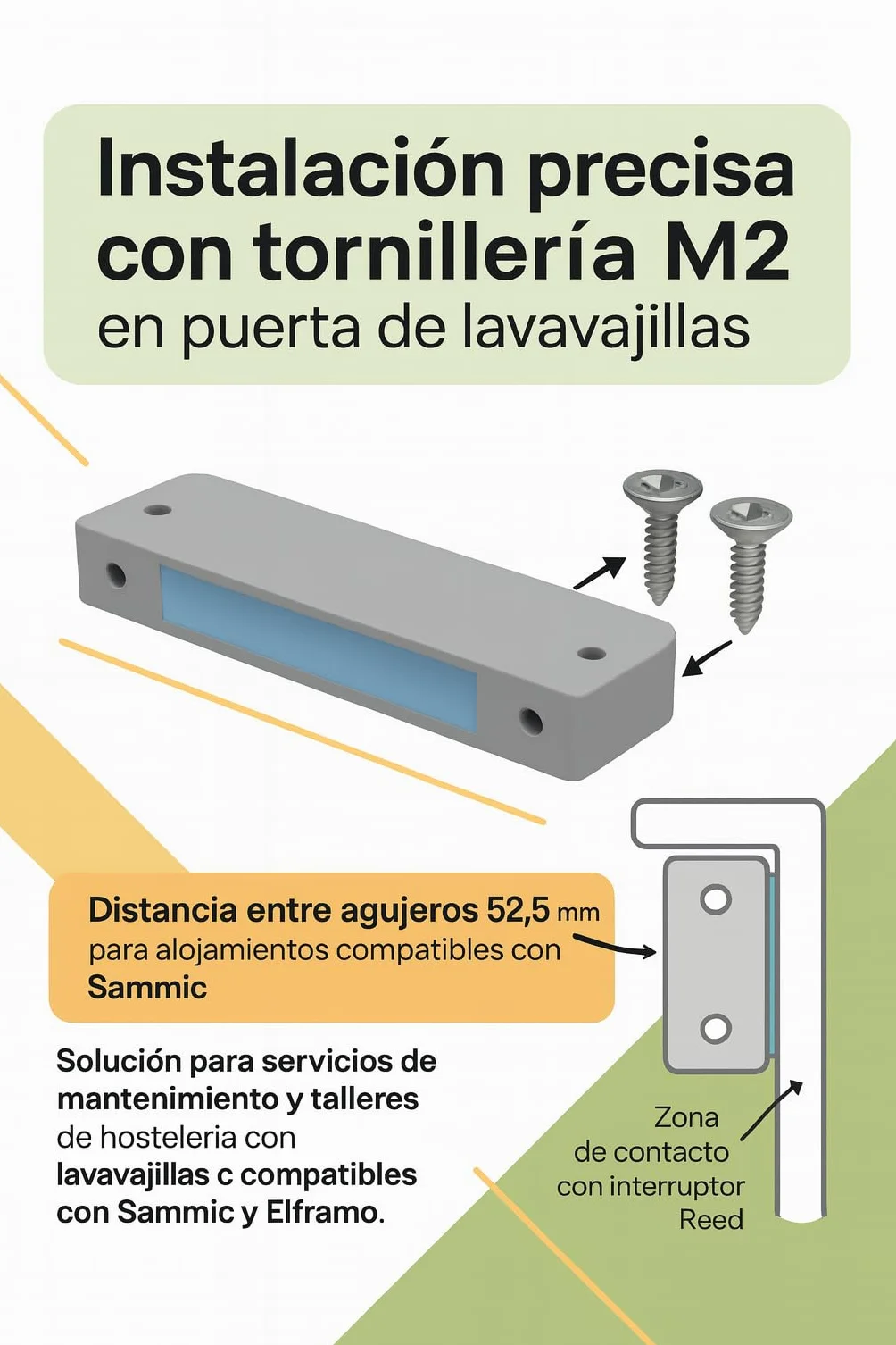 CubetasGastronorm ® Iman Puerta Lavavajillas Compatible Con Sammic SL350B SL550B SL550BP SL290B Elframo D120dgt Bloque Magnetico Cierre 62X18X6 mm Repuesto Tecnico Profesional Hosteleria Pro SL