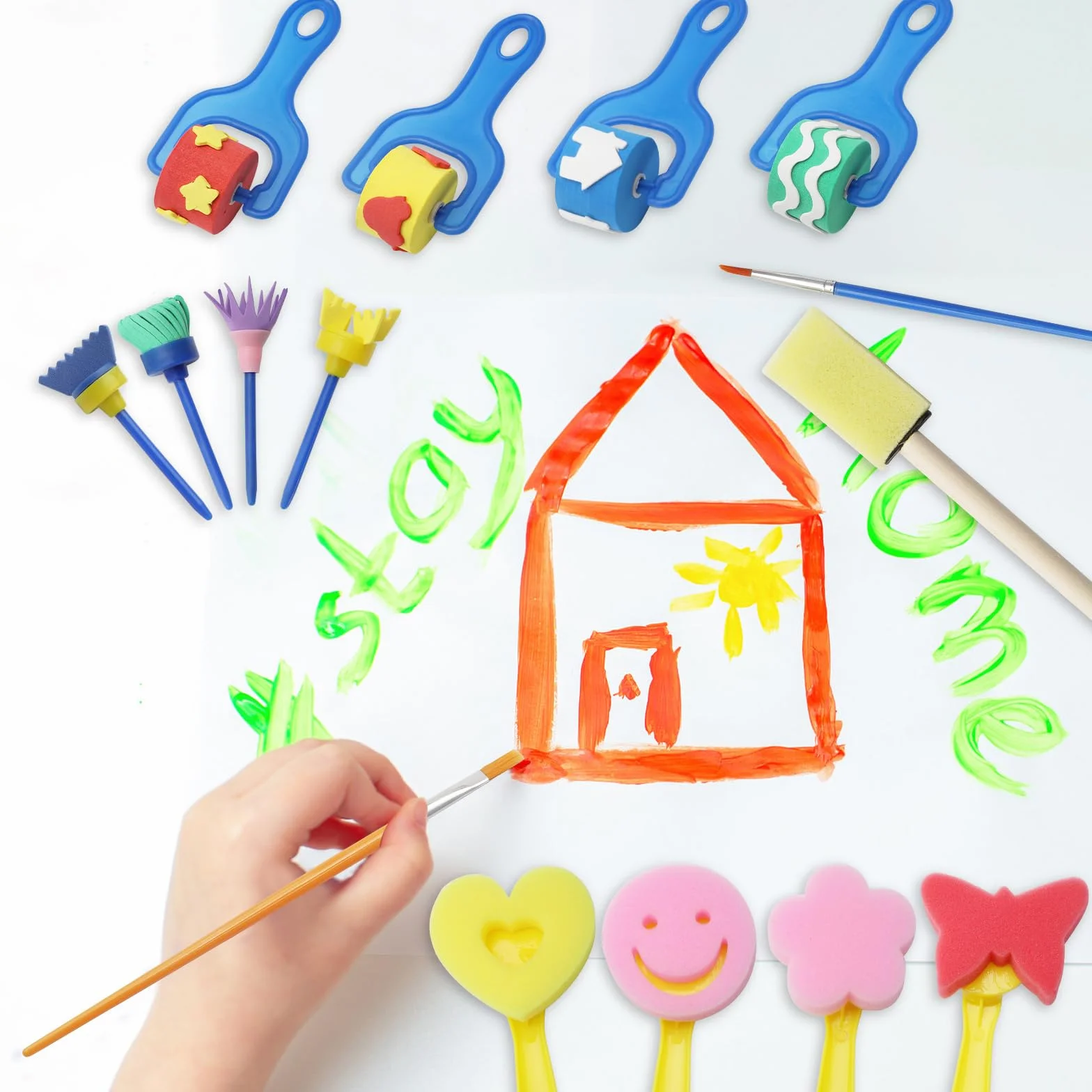 APOMOONS Juego de 30 pinceles de esponja de pintura para niños reutilizables
