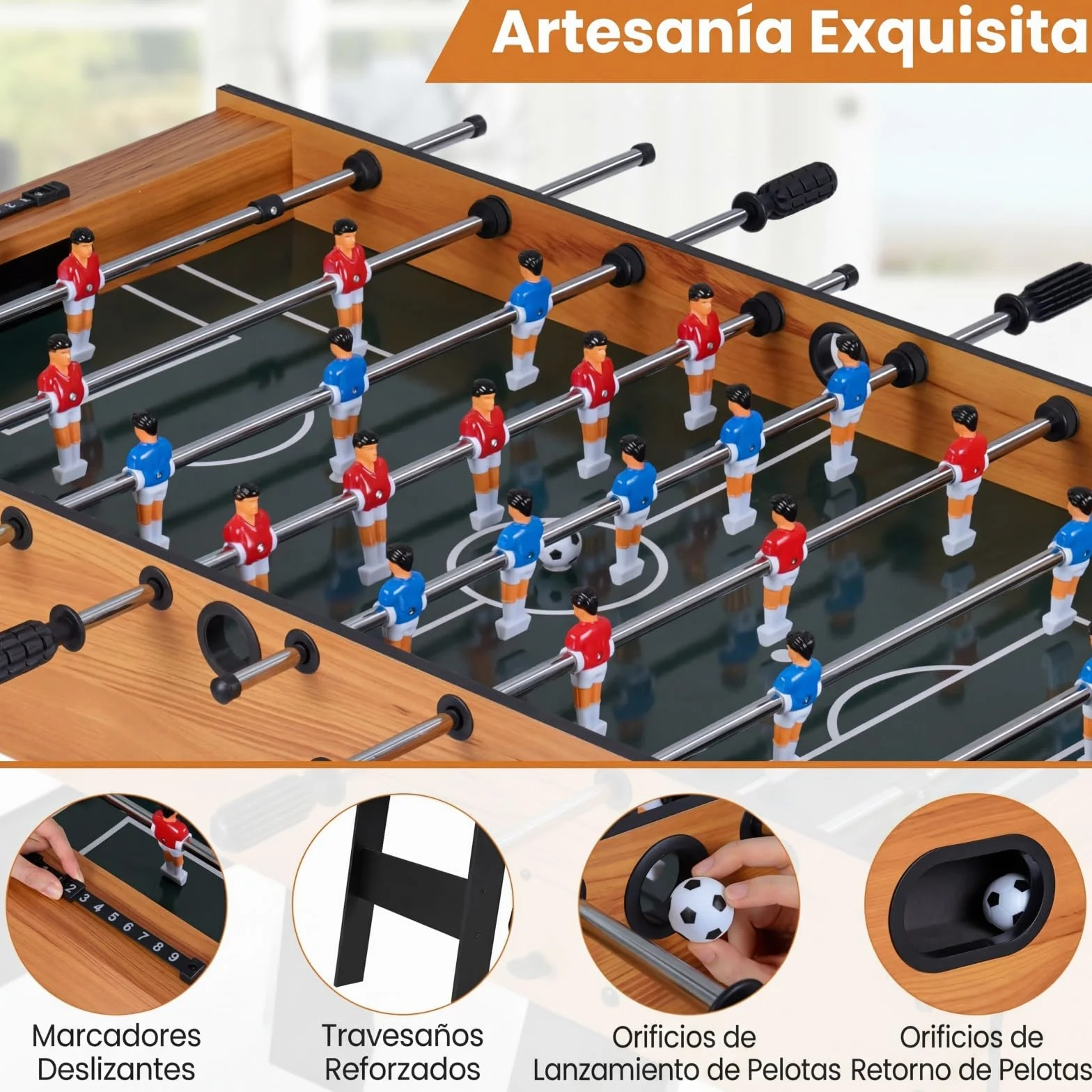 COSTWAY Mesa de Futbolín Plegable de Madera con 22 Jugadores, 121 x 60,5 x 81 cm