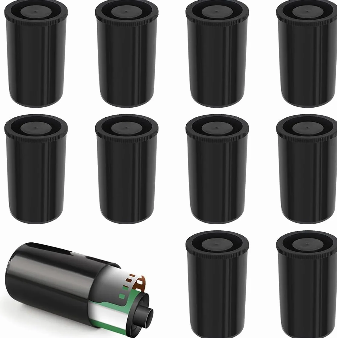 Película Contenedores 10 PCS 33MM Botes de Plástico Latas de Cámara con Tapas Negro