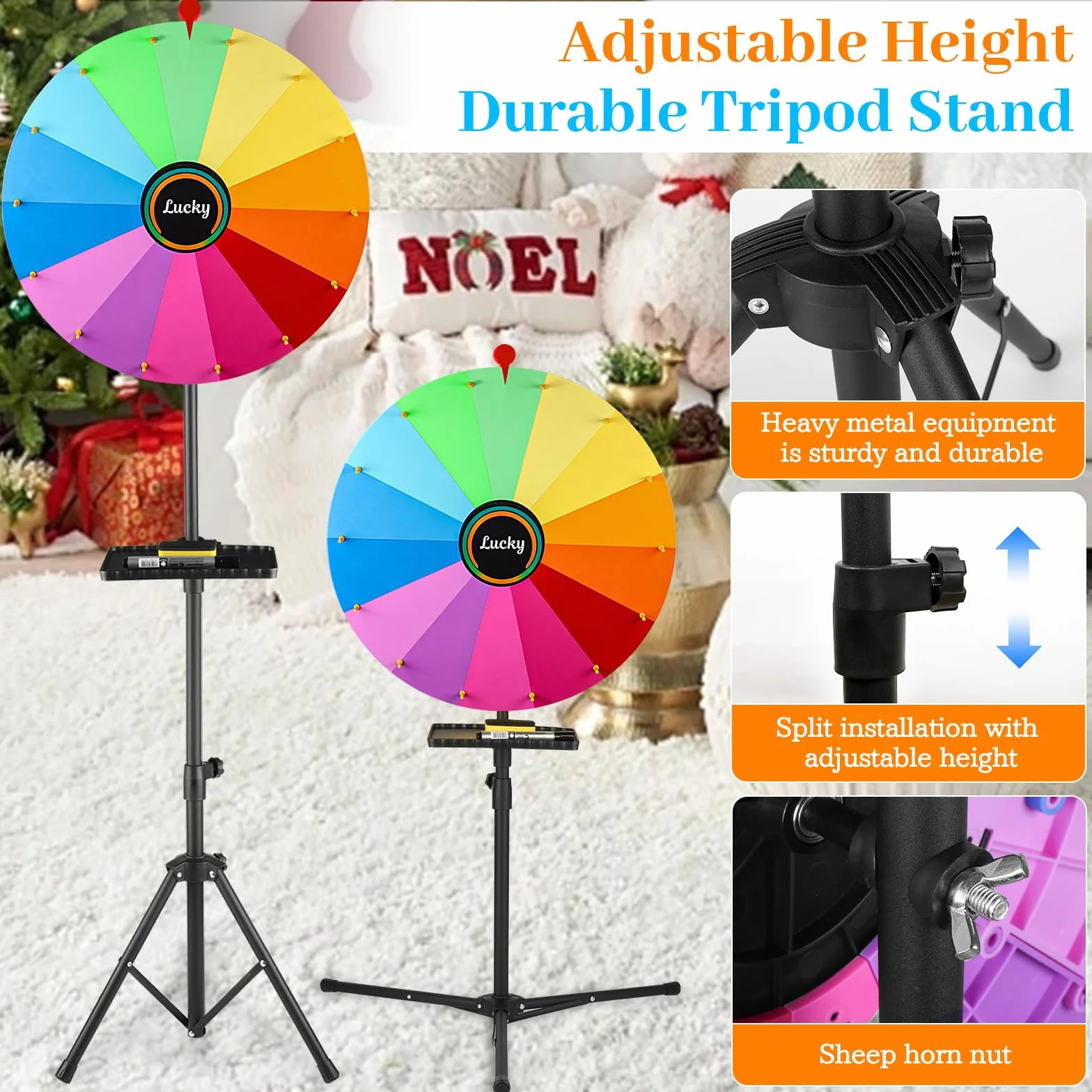 Rueda de premios de giro de 24 pulgadas, 14 colores, ajustable 37"-65", con estante