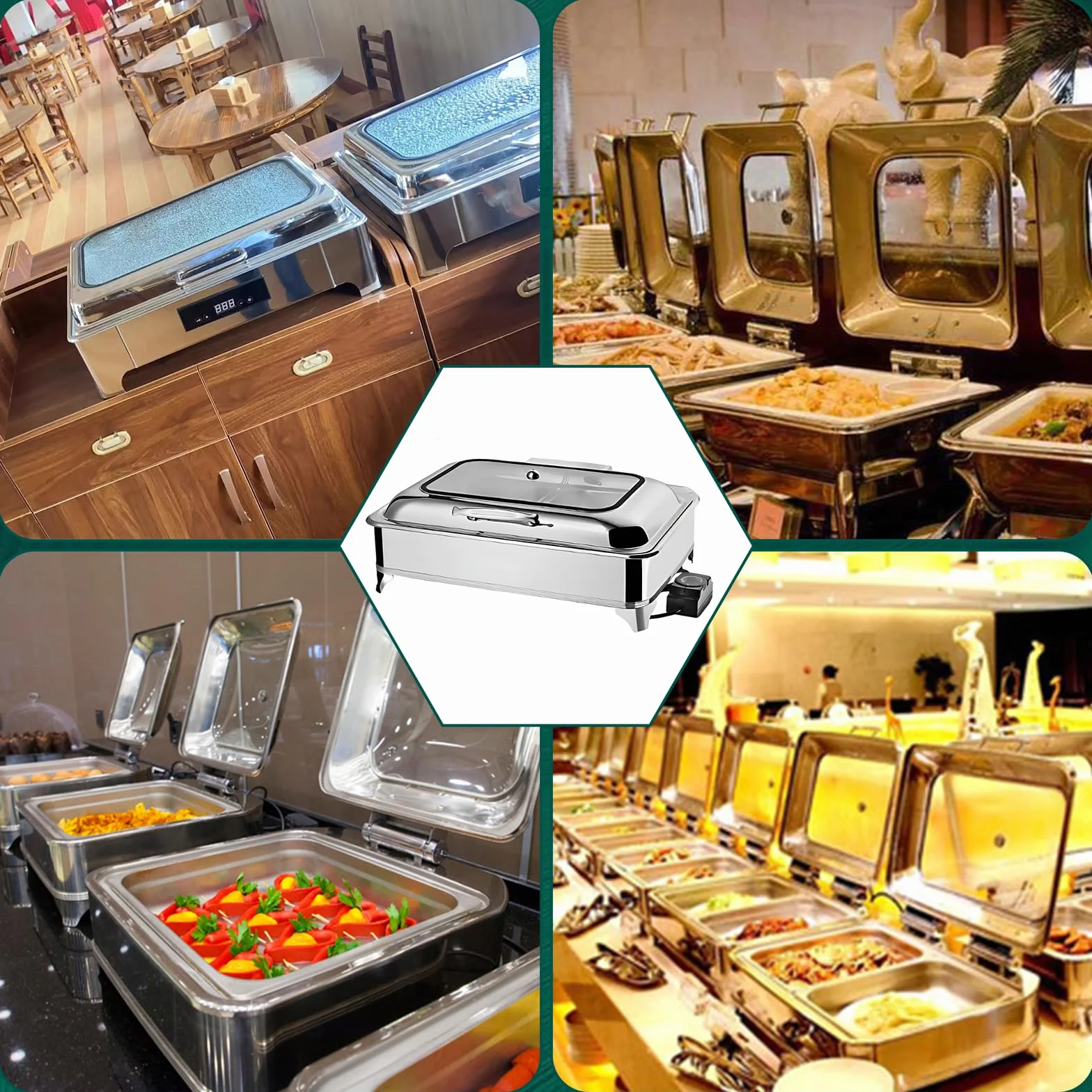 Chafing Dish Eléctrico 9L Profesional Calentador de Comida Buffet Acero Inoxidable Temperatura Ajustable