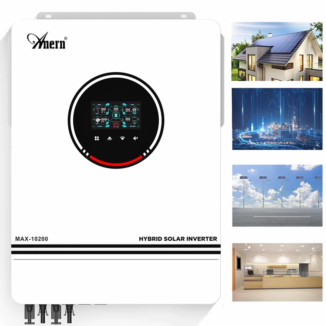 10.2KW Inversor Solar Híbrido DC48V a AC230V Inversor Off-Grid de Onda Senoidal Pura con Cargador Solar MPPT 160A MAX PV 500W DC90-450V Entrada Trabajo con Plomo-ácido y Batería de Litio