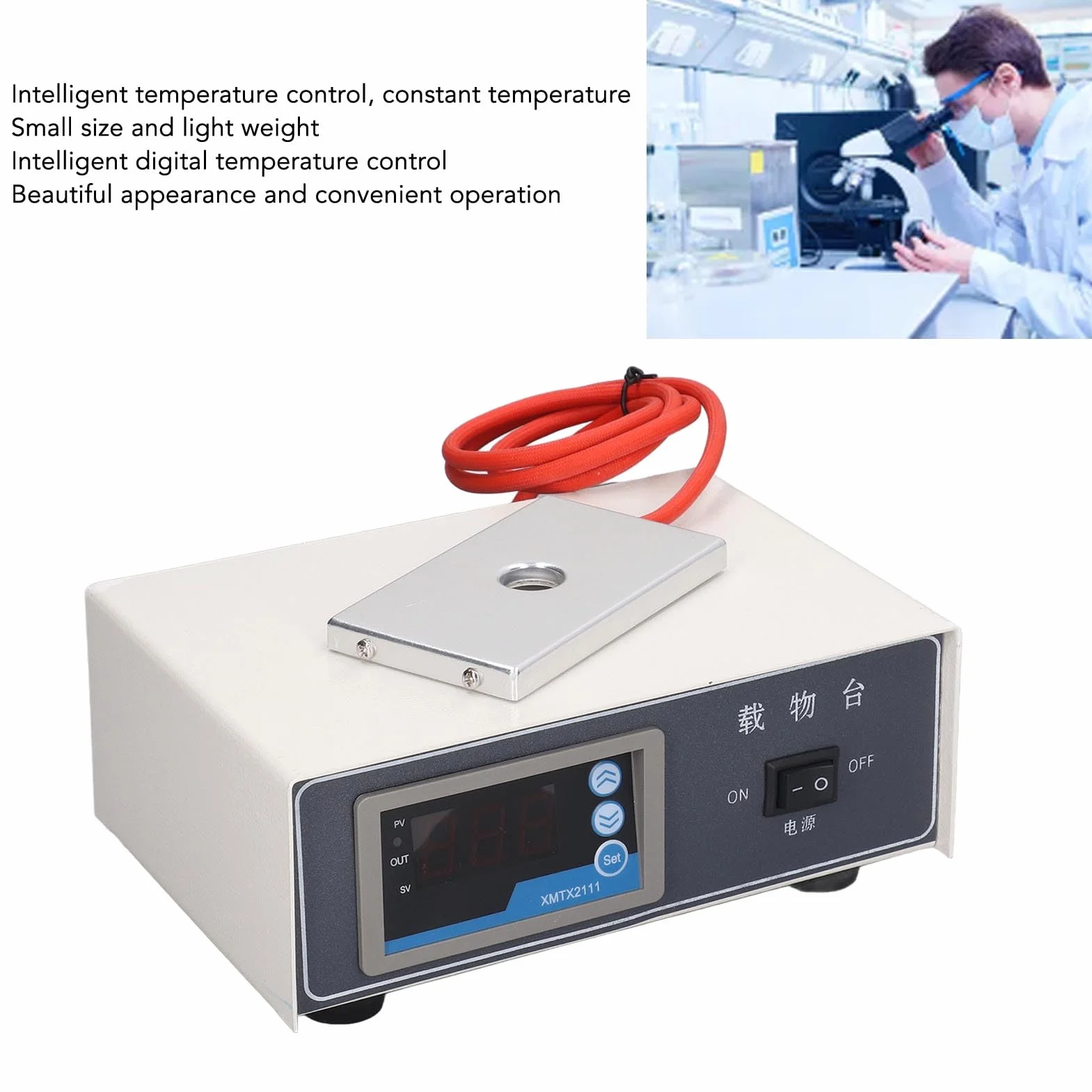 Luocute Etapa de Control de Temperatura para Microscopio, Calentador de Portaobjetos con Pantalla Digital de 75 W con Termostato Constante para Placa Calefactora de Laboratorio y (Enchufe Europeo