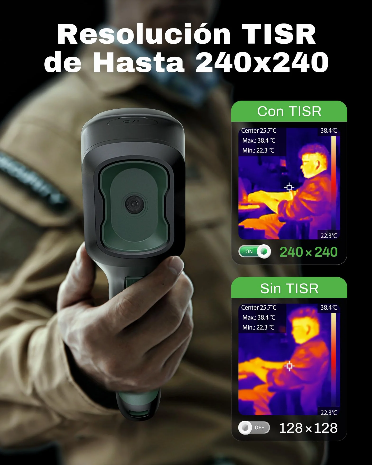 AMPBANK Camara Termica 240x240 TISR Resolución, Camara Termografica con 24 Horas Duración de Batería, 25 Hz, -20℃ a 450℃ Rango de Temperatura con Alarma de Temperatura, IP65