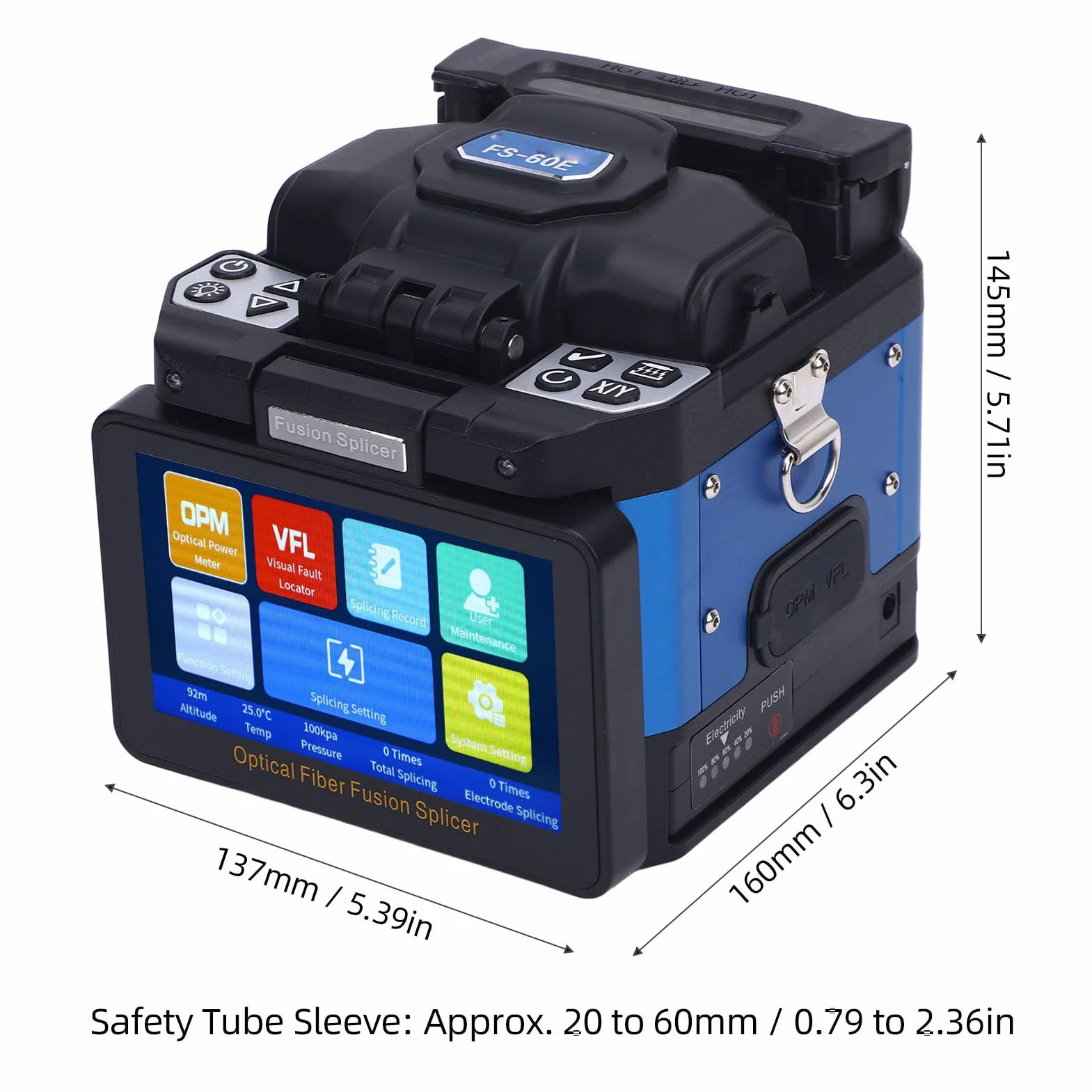 Empalmador de Fusión Motora con Pantalla Táctil Capacitiva para FTTH, Alineación de Núcleos, 100-240V