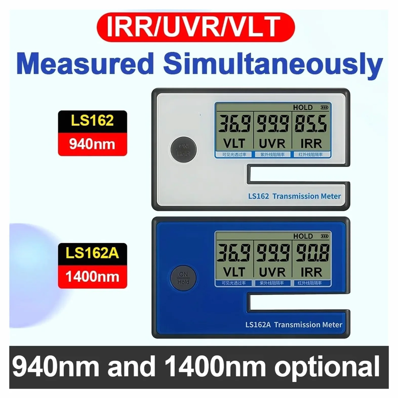 Medidor VLT Digital portátil for películas solares | Capacidad de calibración en tiempo real, prueba el rechazo UV/IR y VLT, bloquea datos con un solo clic(LS162)