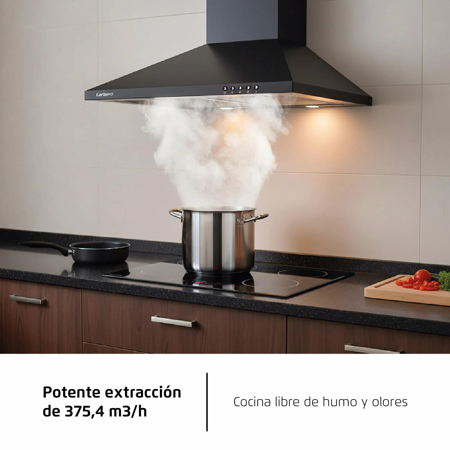 Corberó Campana Extractora Pirámide 60 cm TEIDE636N 375.4 m3/h Negro