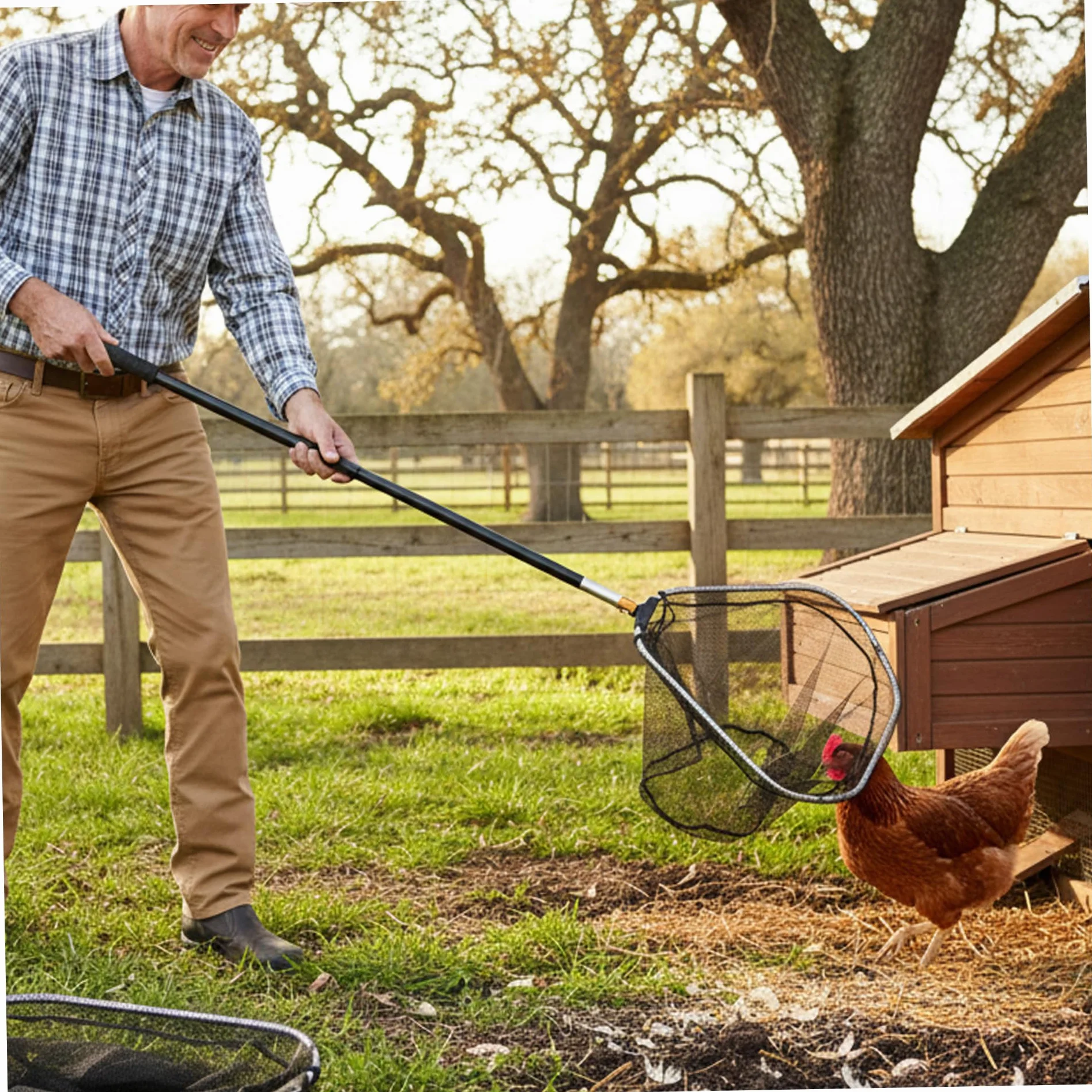 Colector de pollos, Red de captura de pollos, Colector telescópico con extensión de tubo de acero inoxidable, Gancho para aves de corral para pájaros, perros y animales pequeños