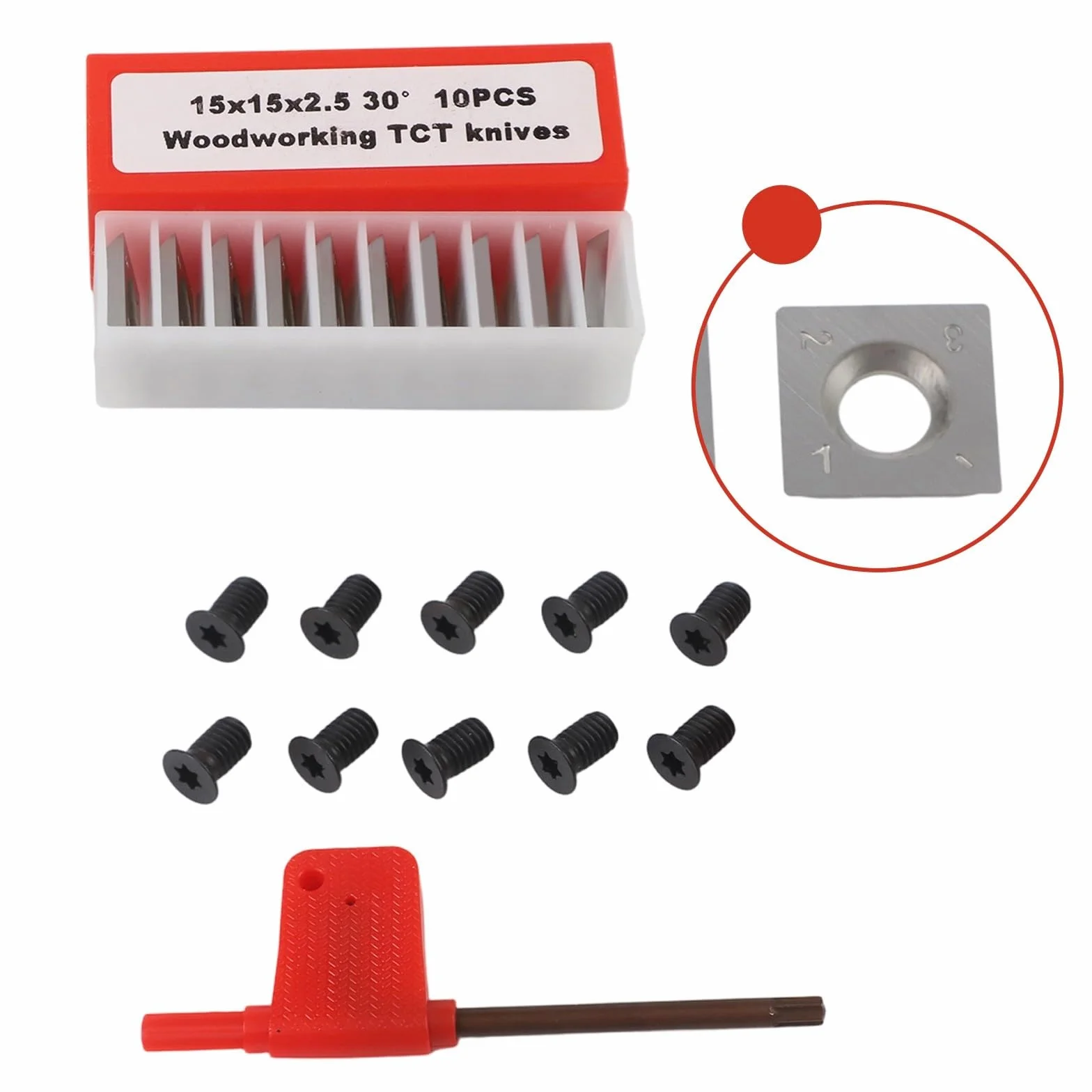 Insertos Cuadrados Carburo 15x15x2.5 mm 4 Cortes Chaflán 4R0.5 Bisel 30° Torno Madera