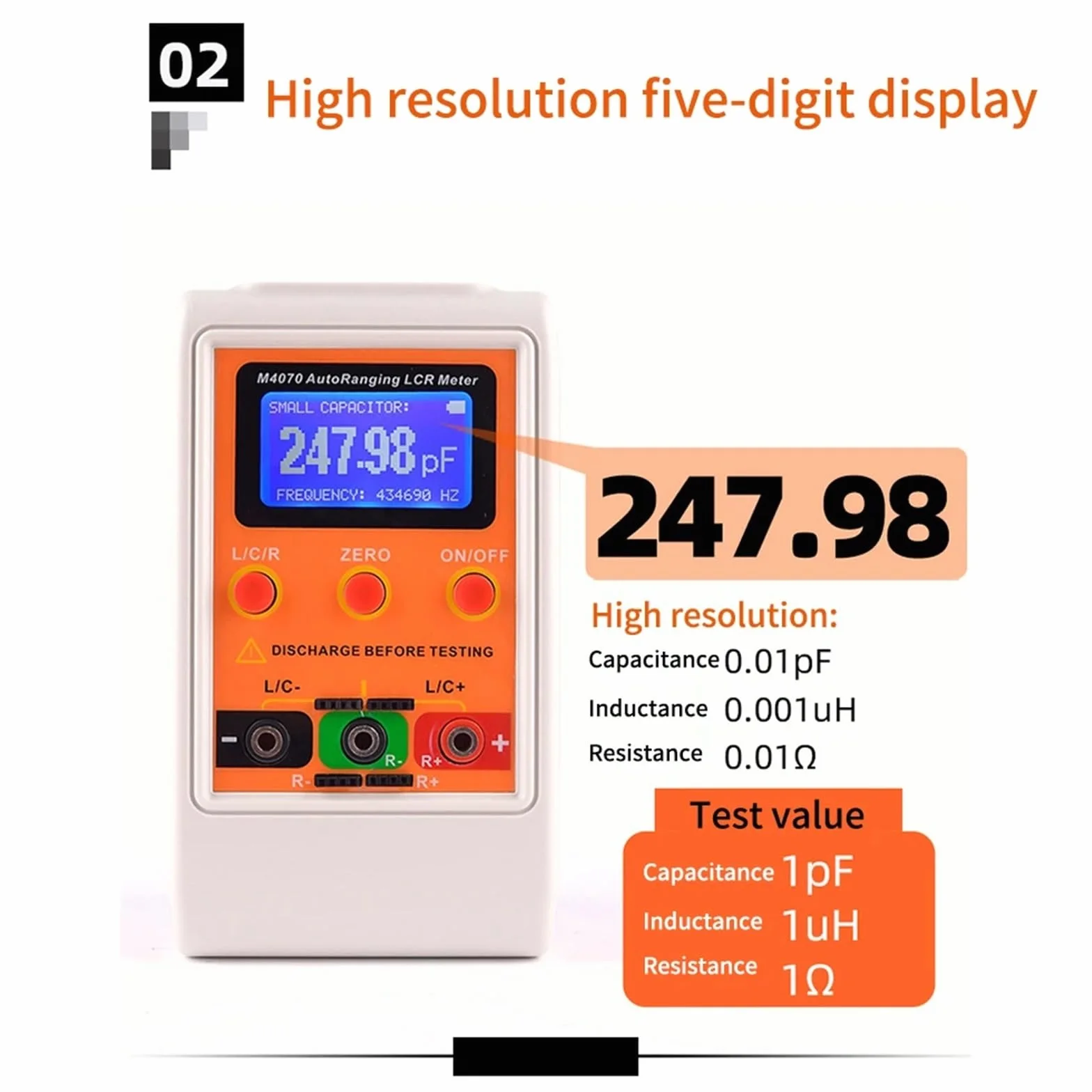 Medidor de puente LCR de rango automático, LCD, recargable, medidor de capacitancia e inductancia digital, rango amplio, 100 h, 100 mF, 20 MR, recargable, M4070,Pruebas confiables