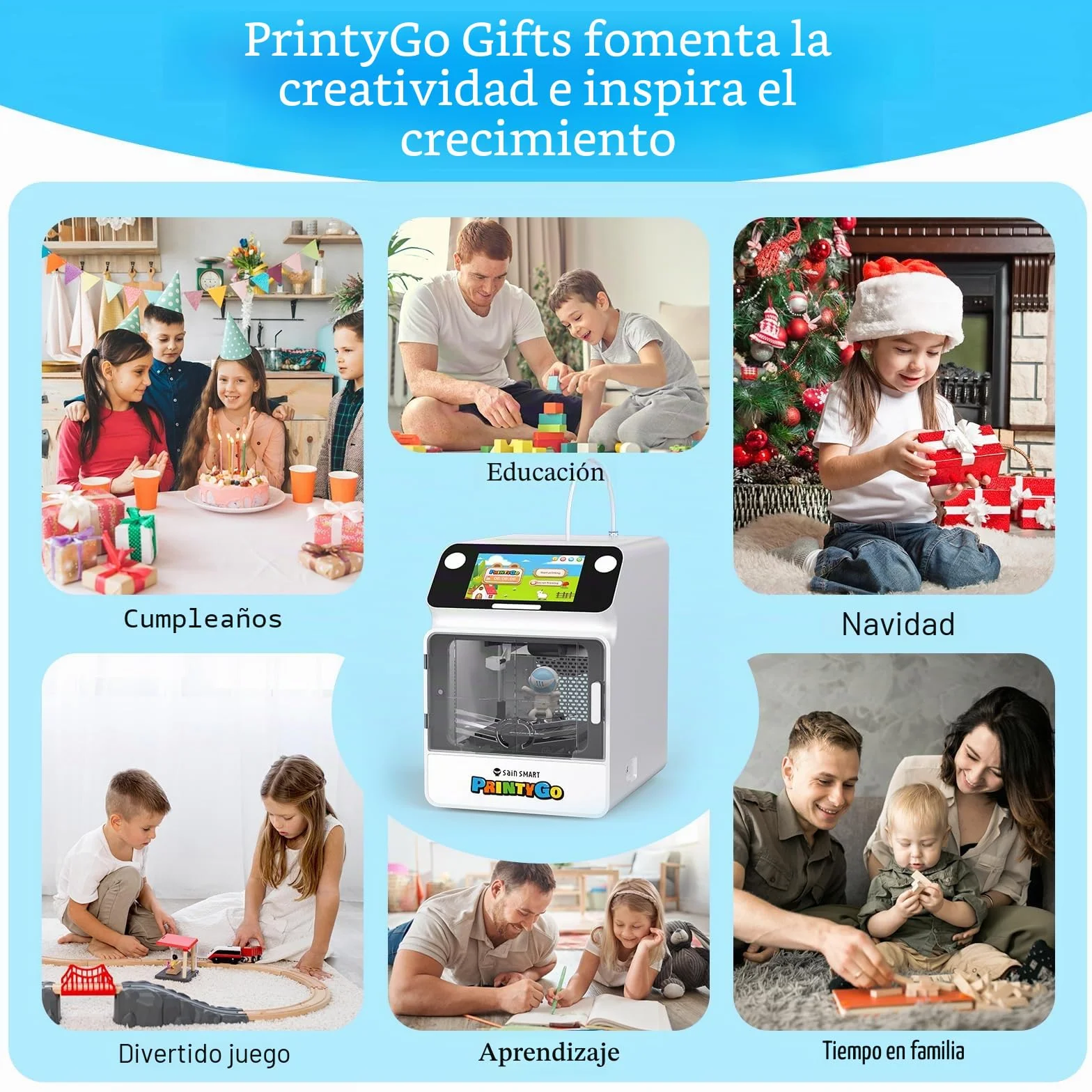 SainSmart Impresora 3D PrintyGo Mini para niños, 600 mm/s, autonivelación, Ideal para Principiantes, diseño Seguro para niños, Control por Wi-Fi/App, preensamblada para Aprendizaje Stem