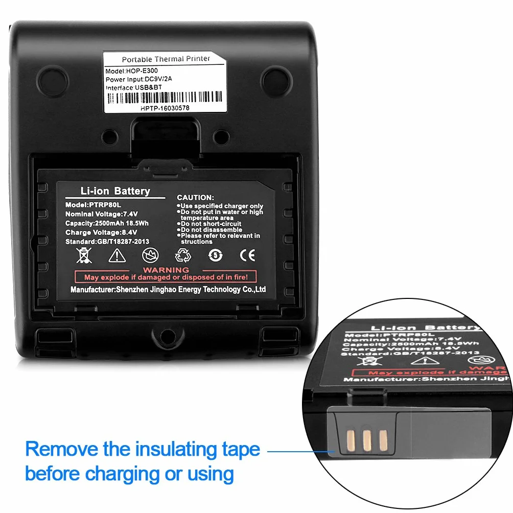 EXCELVAN E300 - Impresora Térmica de Recibos y Billetes (Bluetooth Inalámbrica, Portátil, USB, 90Mm/seg, 80mm, ESC/POS, para Pos Terminal Punto de Venta), Negro