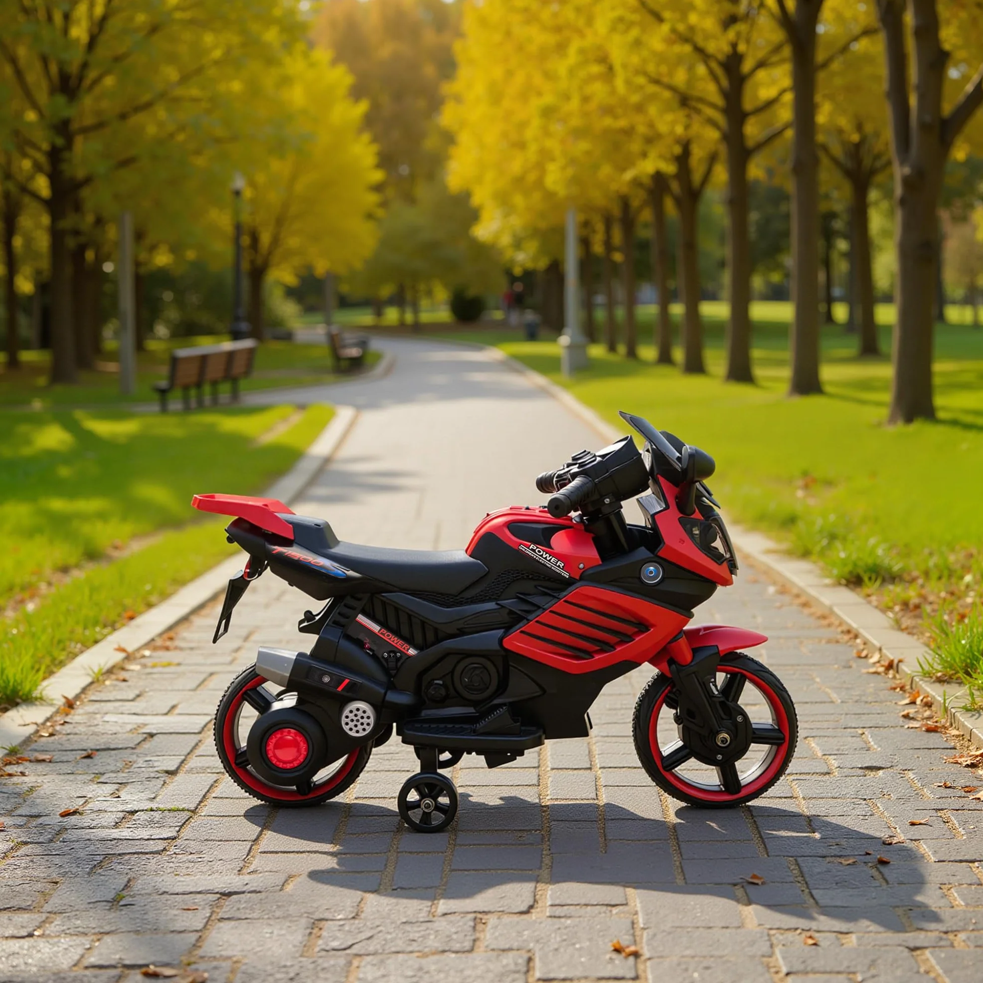 AIYAPLAY Moto Eléctrica para Niños 6V, con Ruedas de Apoyo, Música, Faro, Rojo
