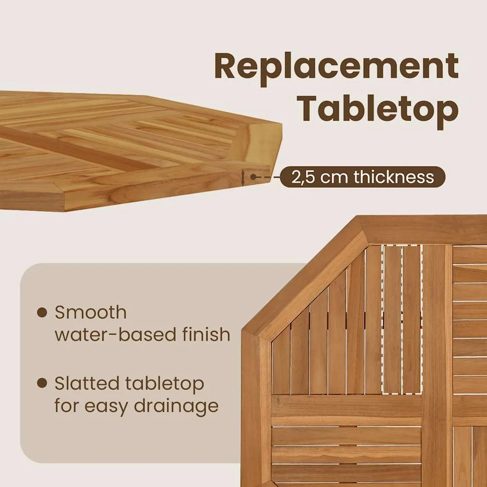 vidaXL Tablero de Mesa Octogonal de Madera Maciza de Teca 90x90x2,5 cm, Superficie de Mesa, Tablero de Mesa de Repuesto, Tablero de Muebles de Madera