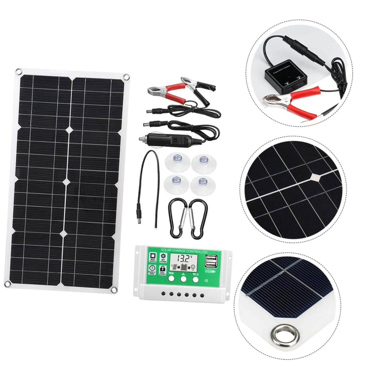 Panel Solar Plegable 25w 18v de Silicio Monocristalino Negro | 1 Juego, Protección Inversa, Portátil, para Hiking y Montañismo, Kit Fotovoltaico Control 30a