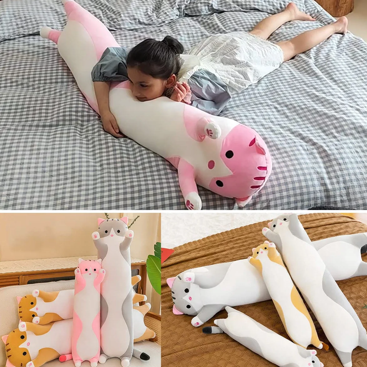 Almohada Gigante de Gato de Peluche con Dibujos para el Cuerpo del Gatito, Juguete para Niños y Novias (110cm, Gris)
