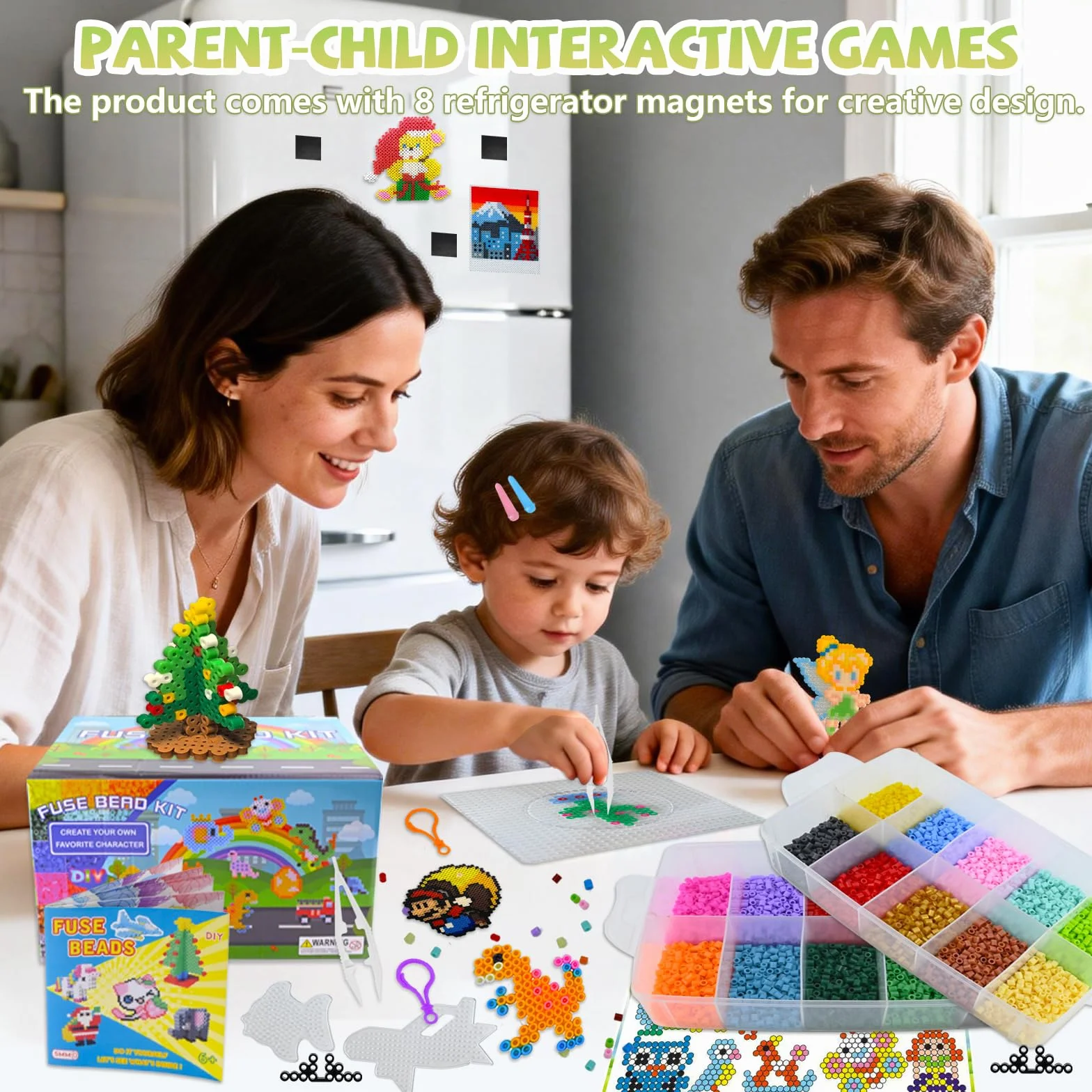 Juego de 18000 cuentas para planchar de 5 mm, 38 colores, con 98 accesorios, 8 planchas, 8 imanes, regalo para niñas