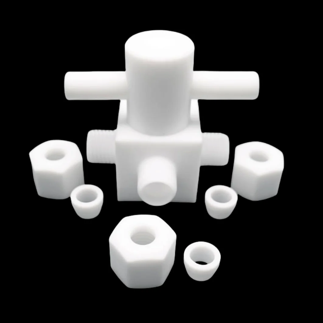 Válvula de bola de 3 vías de PTFE: T duradera de conversión horizontal de PEFT for control de fluidos(3-3-3mm)