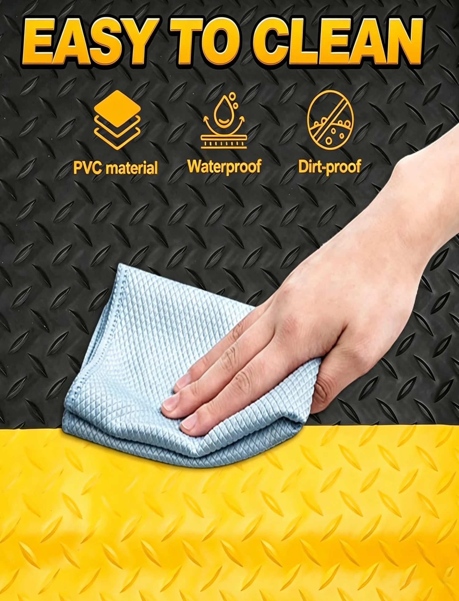 Alfombra Antifatiga para Estaciones de Trabajo, 2cm de Grosor | Espuma acolchada con borde amarillo visible para mayor comodidad en jornadas largas(Black-Yellow,70x60cm)
