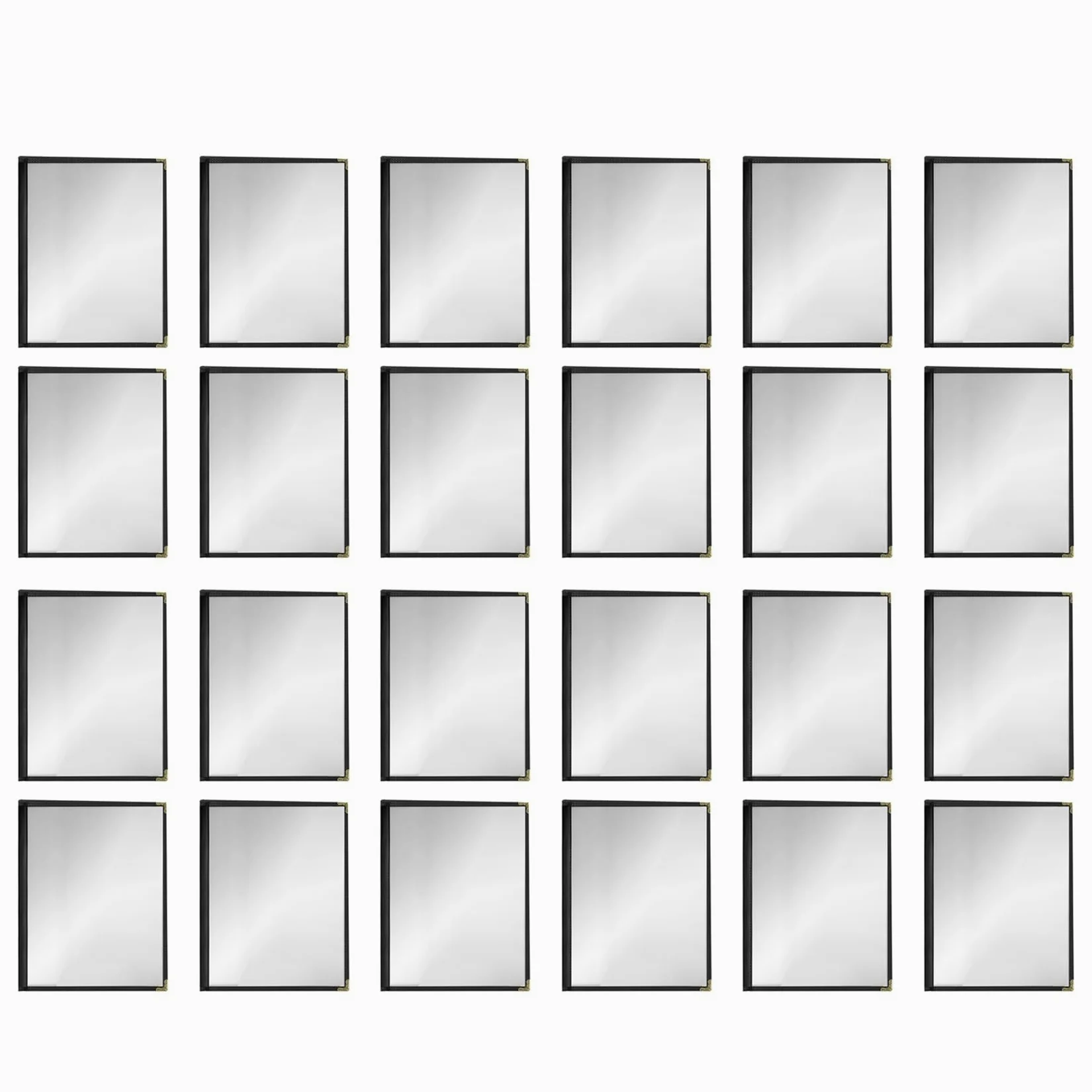 Juego de 24 cubiertas para menús, estilo café, doble costura, vinilo transparente (negro, 2 caras/4 , 8,5 x 11)