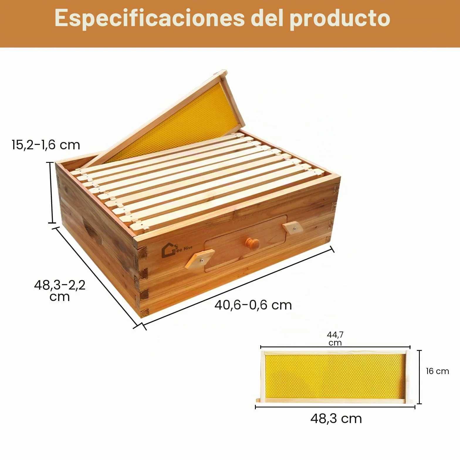 Set de inicio de colmena, caja de enjambre con 10 panales medianos, colmena de madera maciza con marcos de madera y base encerada, caja de colmena sostenible para apicultura, colmena con ventanas
