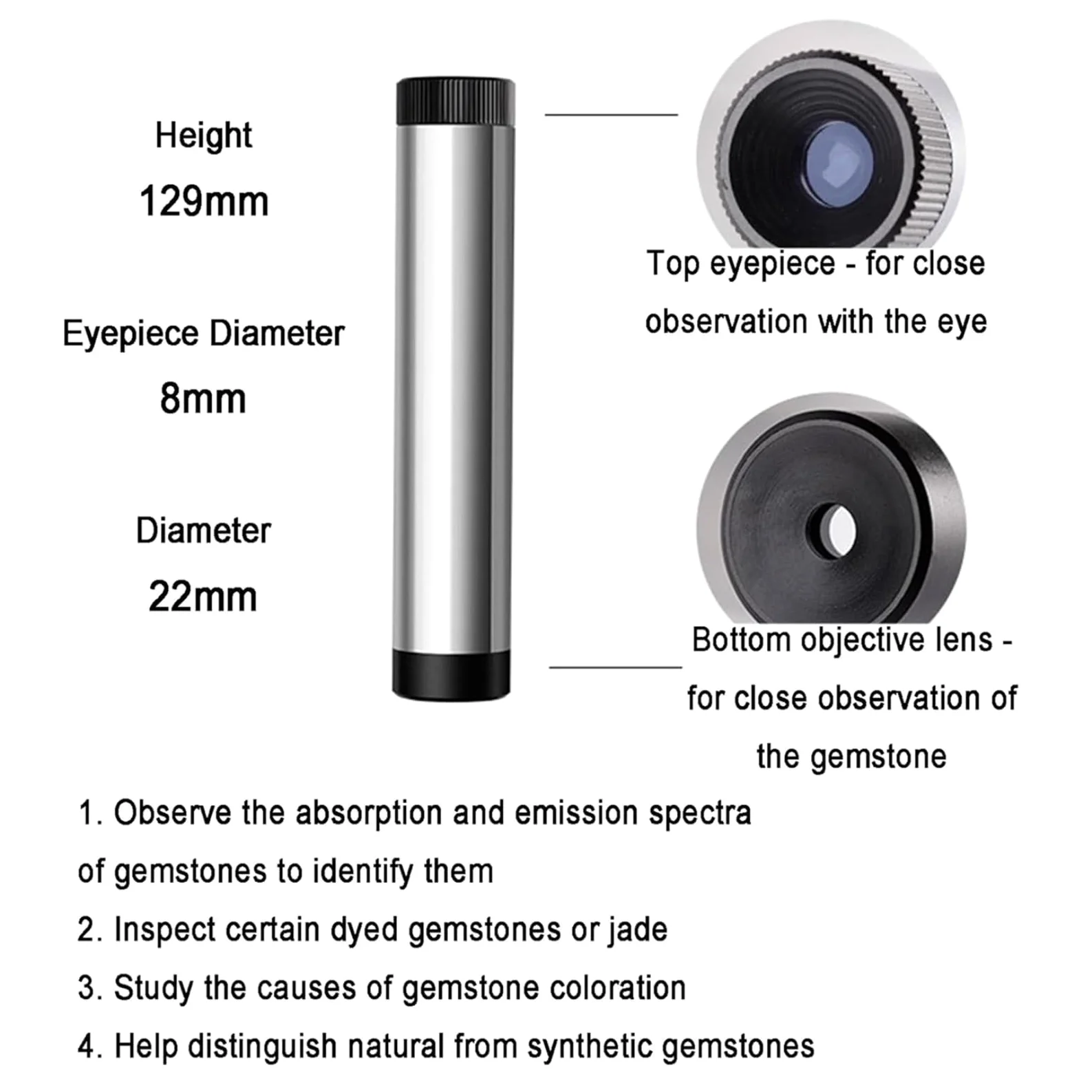 Espectroscopio de difracción portátil, espectrómetro gemológico de rejilla de bolsillo, espectroscopio, ocular de 8 mm, piedra preciosa de identificación rápida for antigüedades, joyeros.