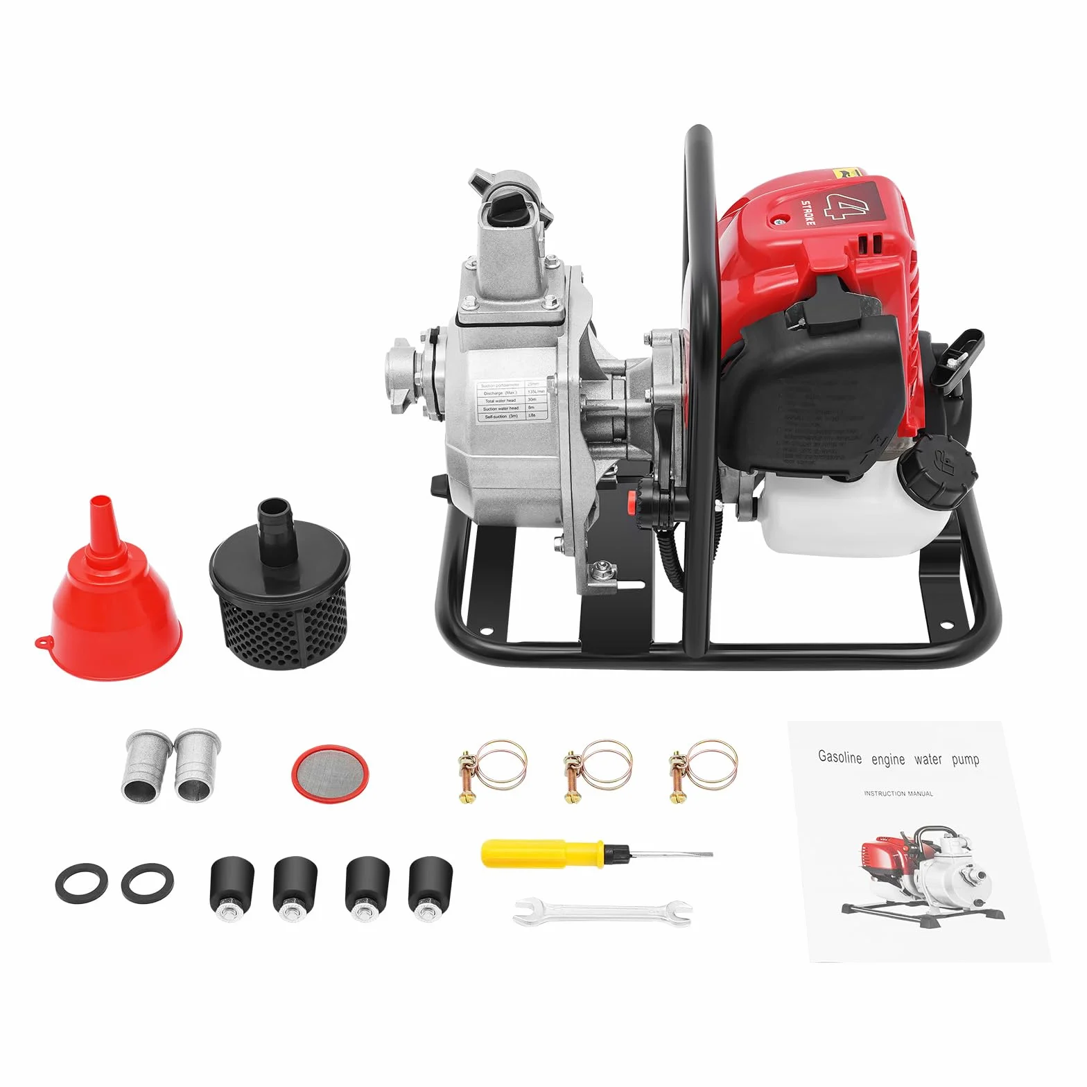 Bomba de agua de gasolina de 4 tiempos, bomba de motor de alta presión para jardín, bomba de lodo, bomba de gasolina, motor de un cilindro refrigerado por aire, 38cc, 1,2 kW, 8500 rpm