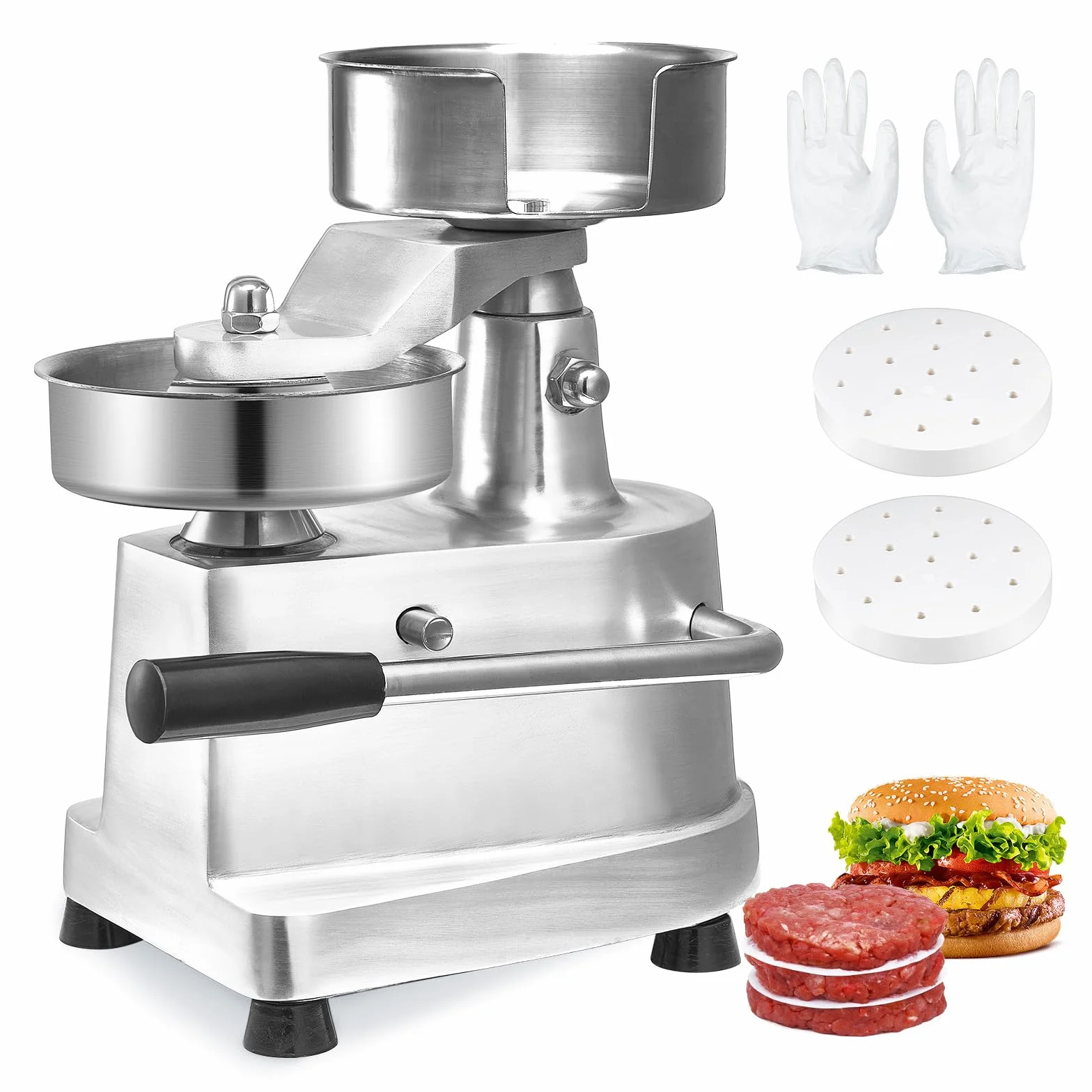 VEVOR Máquina de Hamburguesas Comercial Máquina de Prensa de Hamburguesas 130 mm Prensa de Hamburguesas de Acero Inoxidable para Formar Carne 1000 PCS de Papel para Hamburguesas Prensa de Hamburguesas