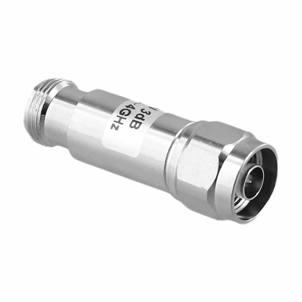 Atenuador RF fijo coaxial N-Type macho a hembra DC-4GHz 2W 3dB 50 ohmios acero inoxidable